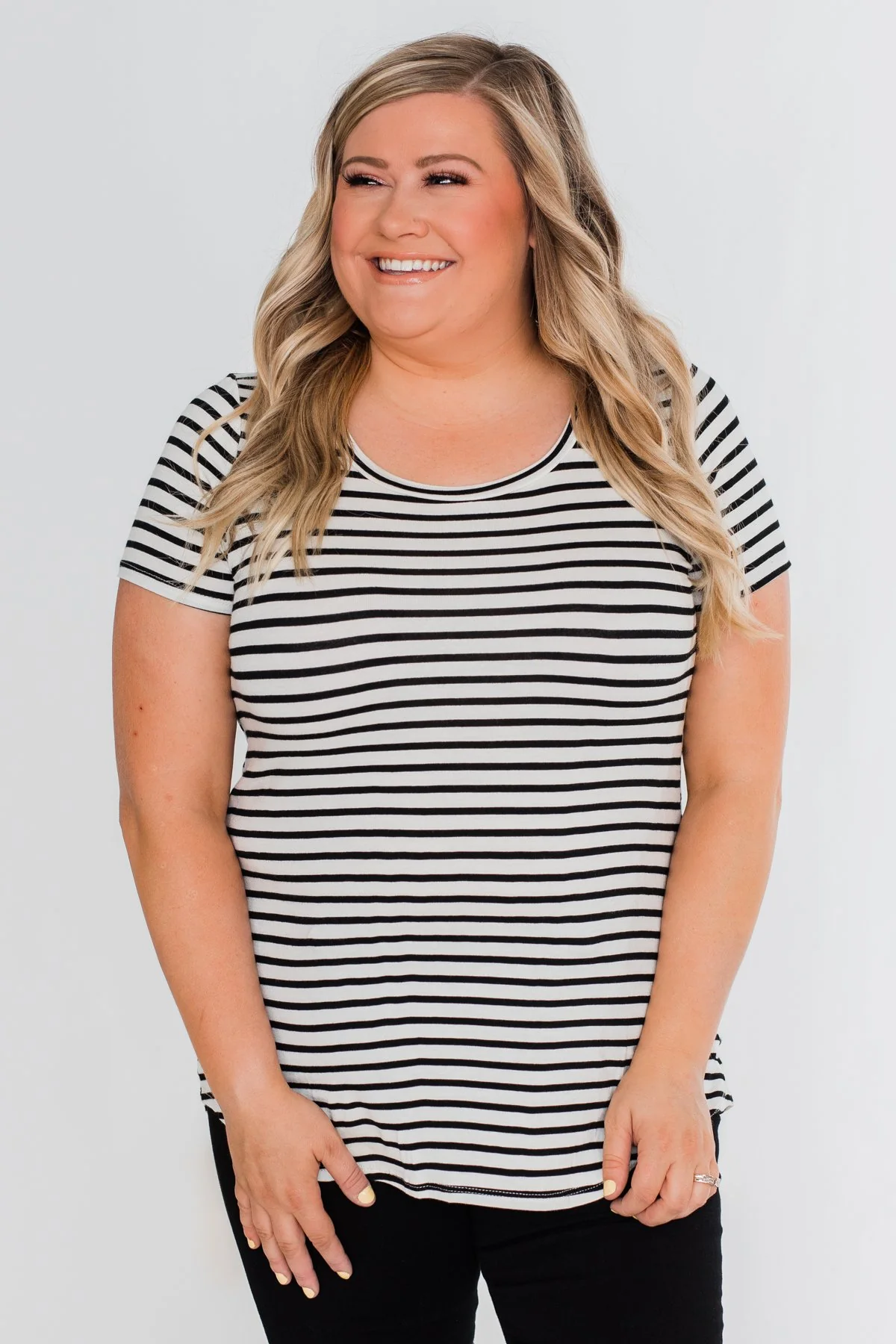 Lift Me Up Short Sleeve Striped Top- Black & Ivory - Image 8