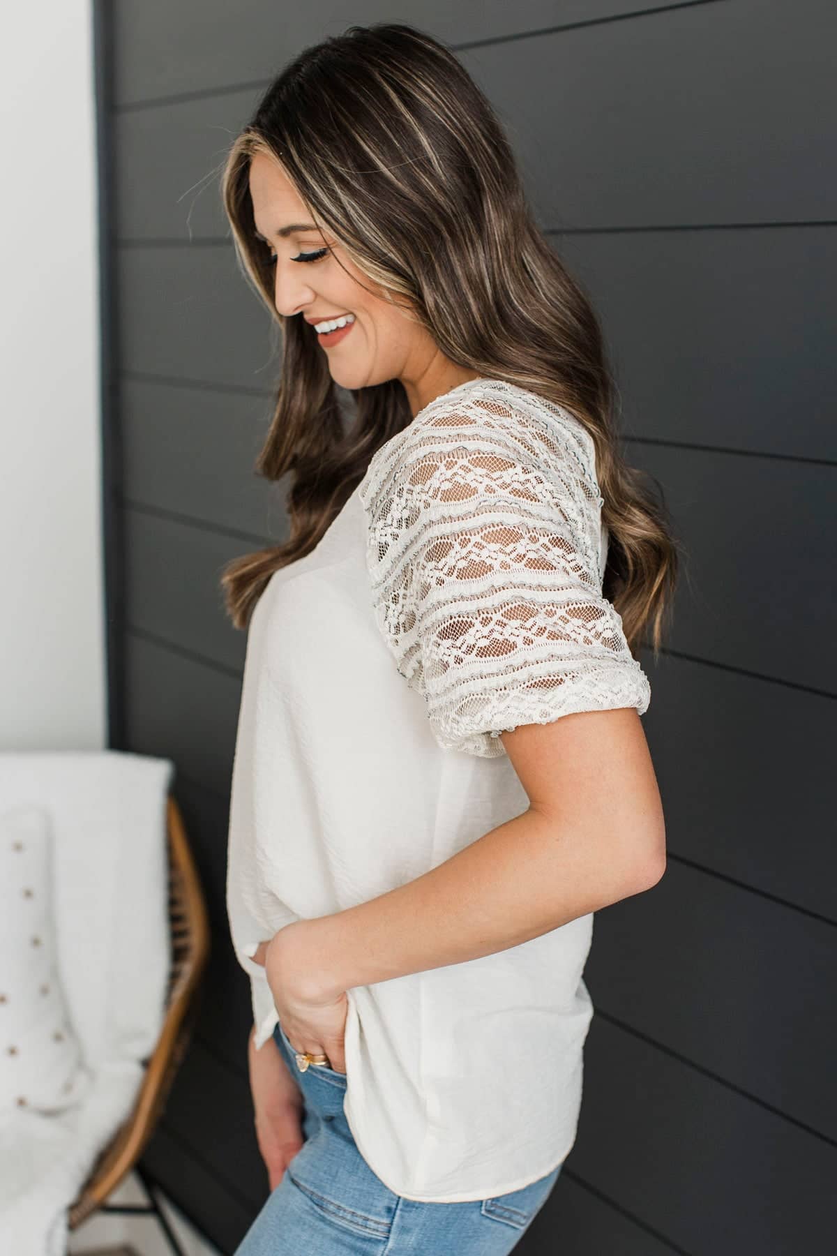 Lifted Spirits Lace Sleeve Top- Ivory - Image 4