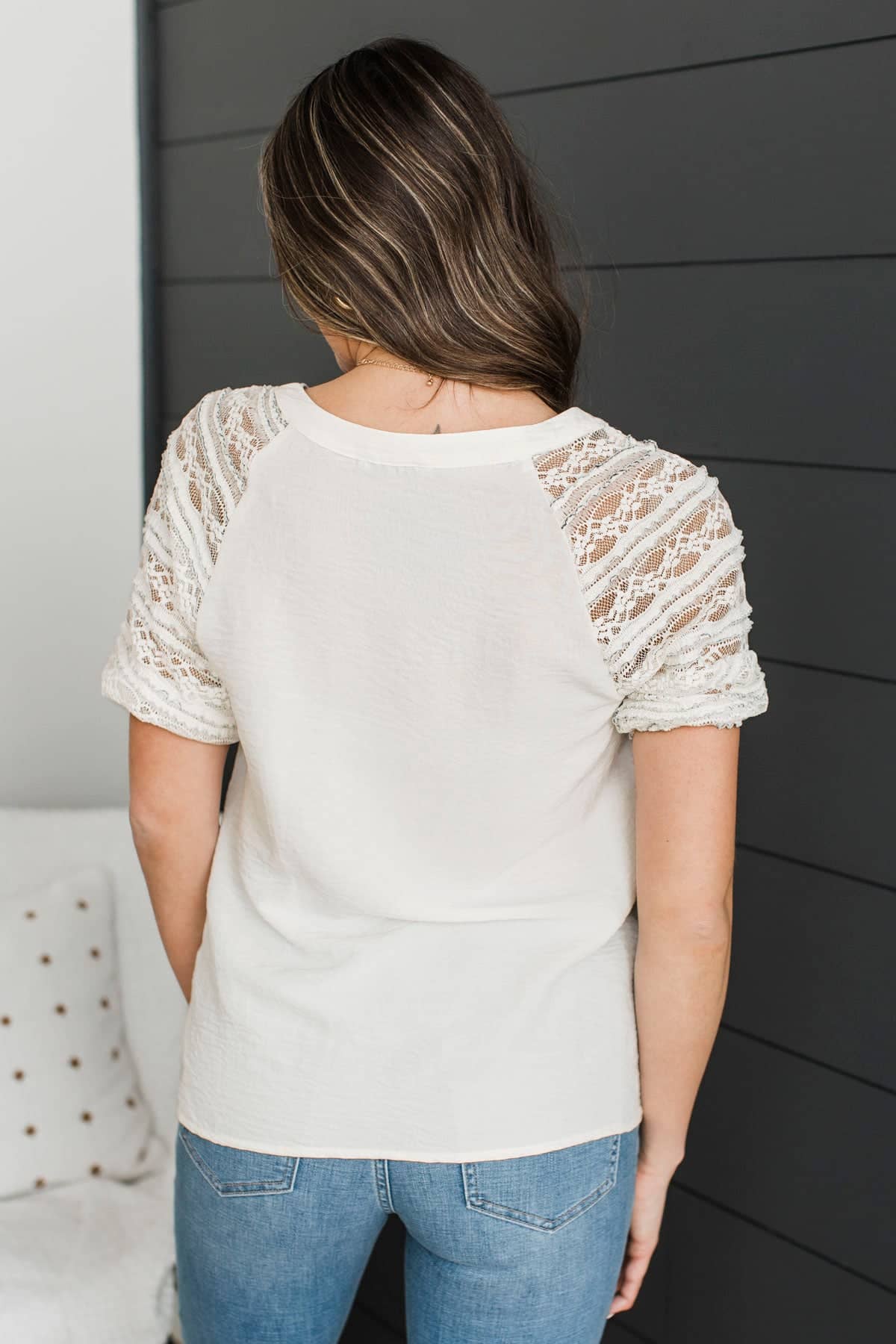 Lifted Spirits Lace Sleeve Top- Ivory - Image 5