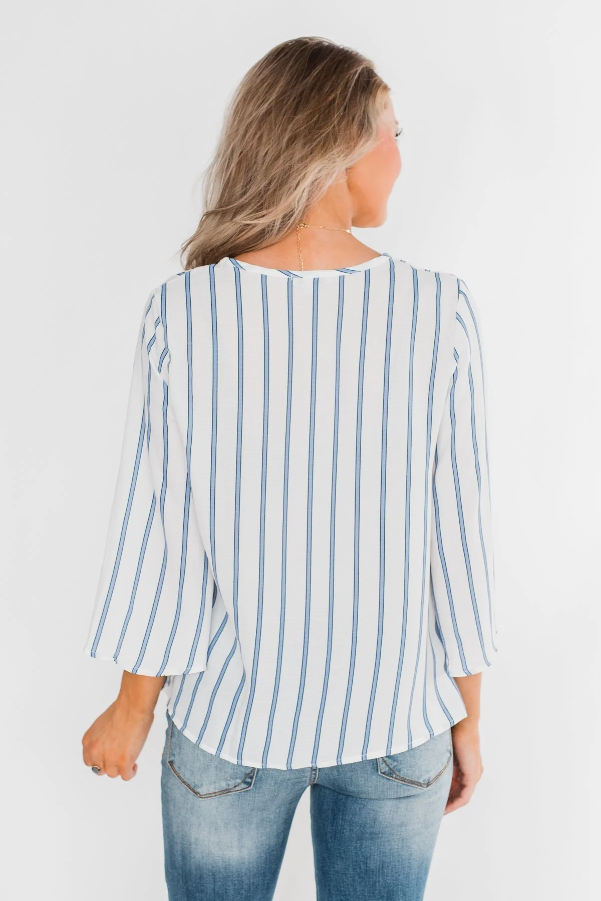 Light Of My Life Striped Blouse- Ivory & Light Blue - Image 10