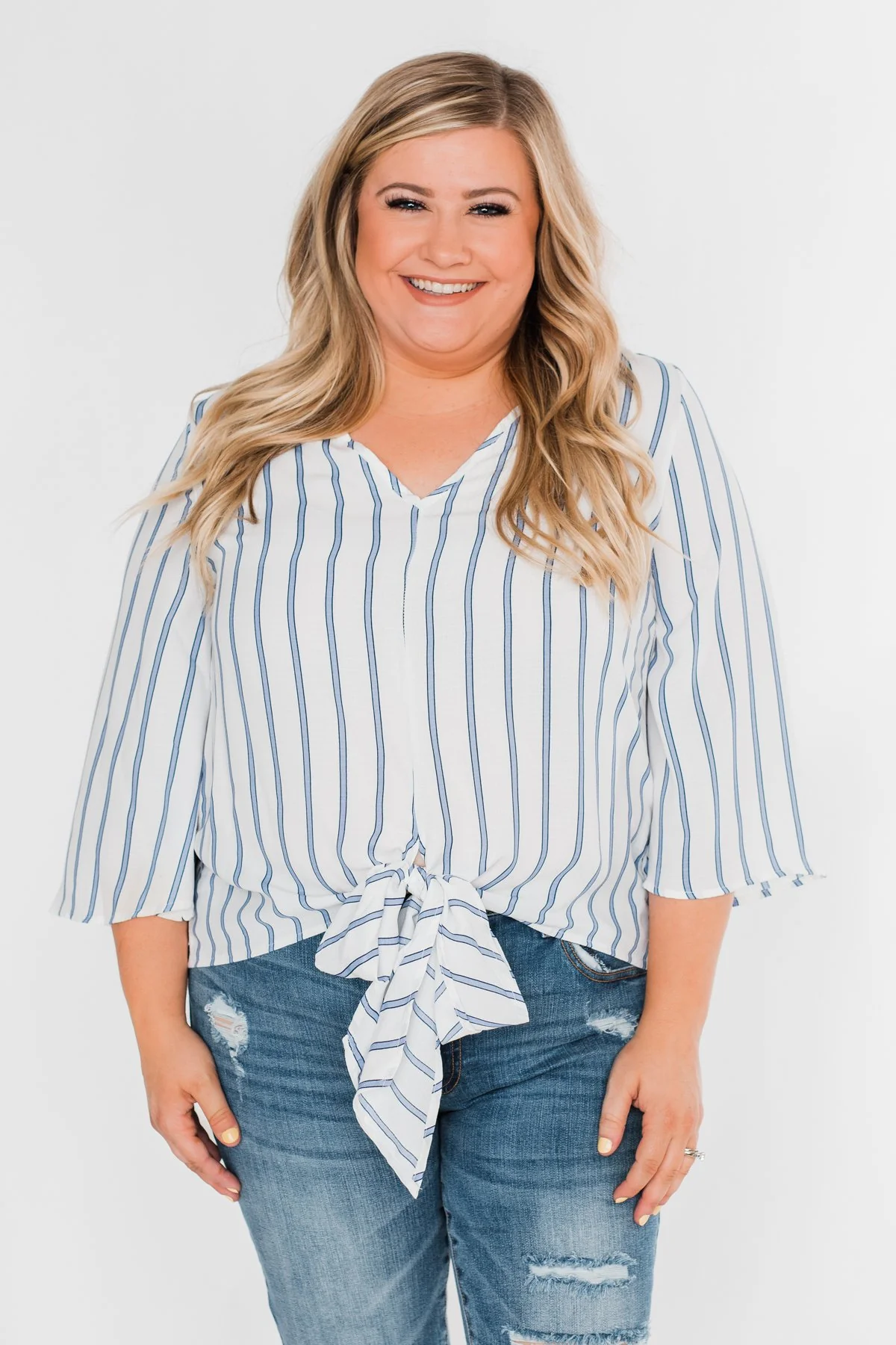 Light Of My Life Striped Blouse- Ivory & Light Blue - Image 5