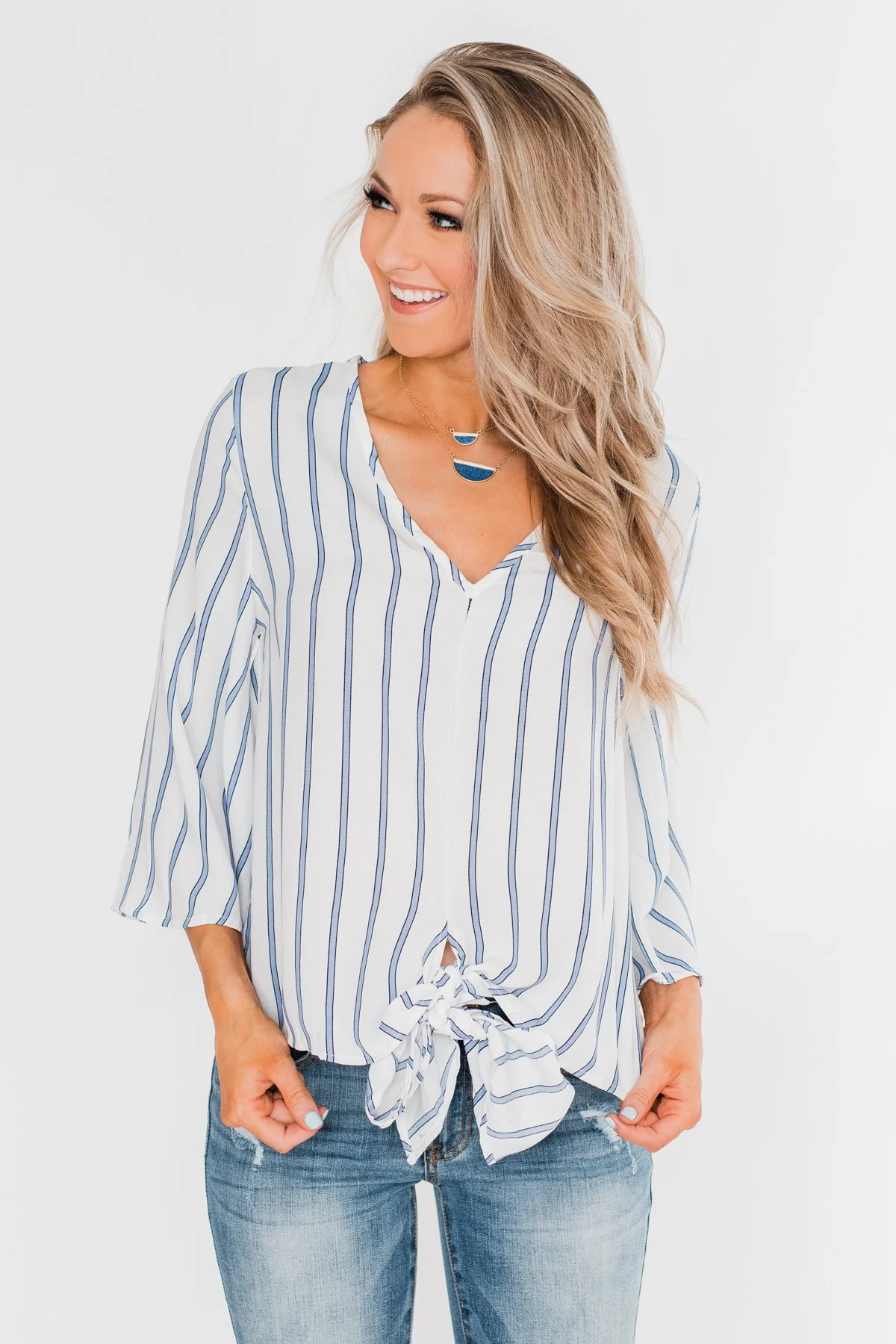 Light Of My Life Striped Blouse- Ivory & Light Blue - Image 6