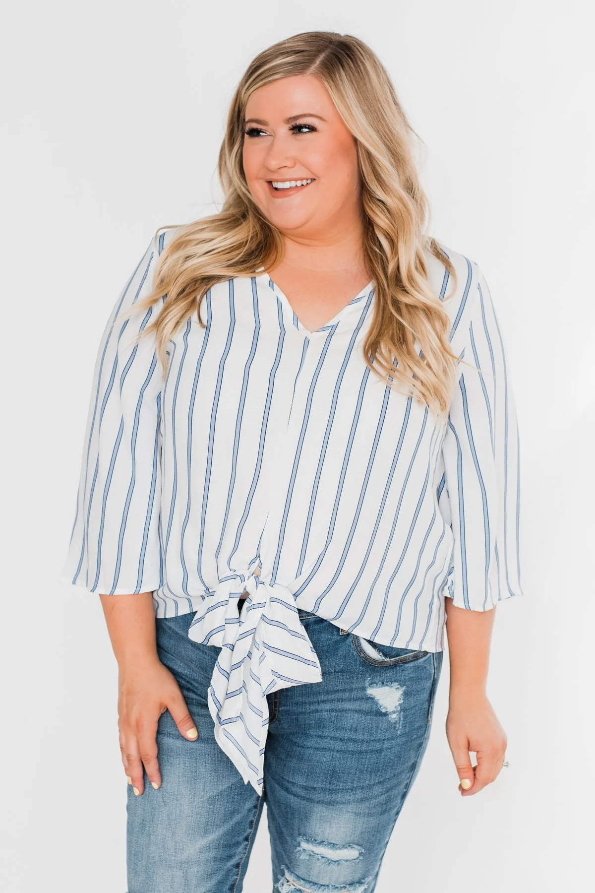 Light Of My Life Striped Blouse- Ivory & Light Blue - Image 7
