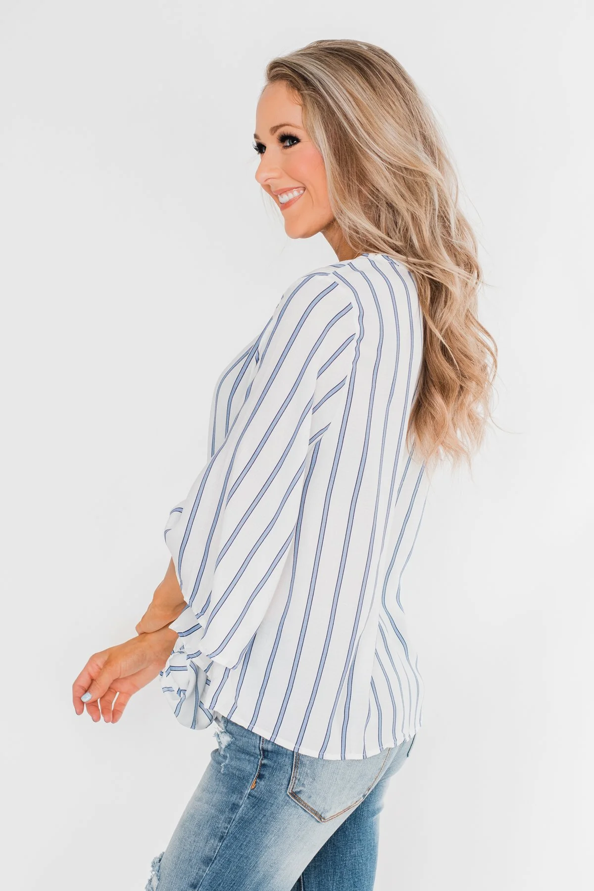 Light Of My Life Striped Blouse- Ivory & Light Blue - Image 8