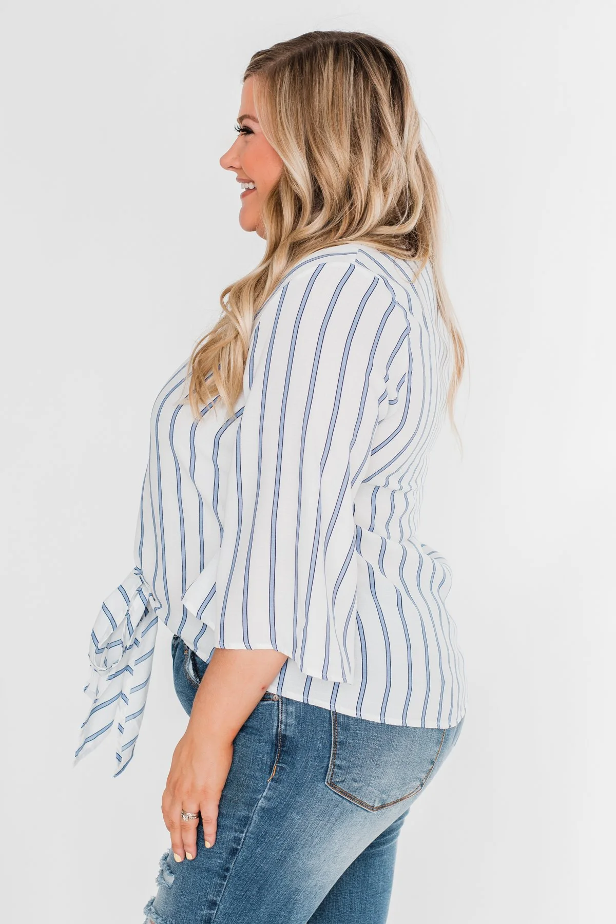 Light Of My Life Striped Blouse- Ivory & Light Blue - Image 9