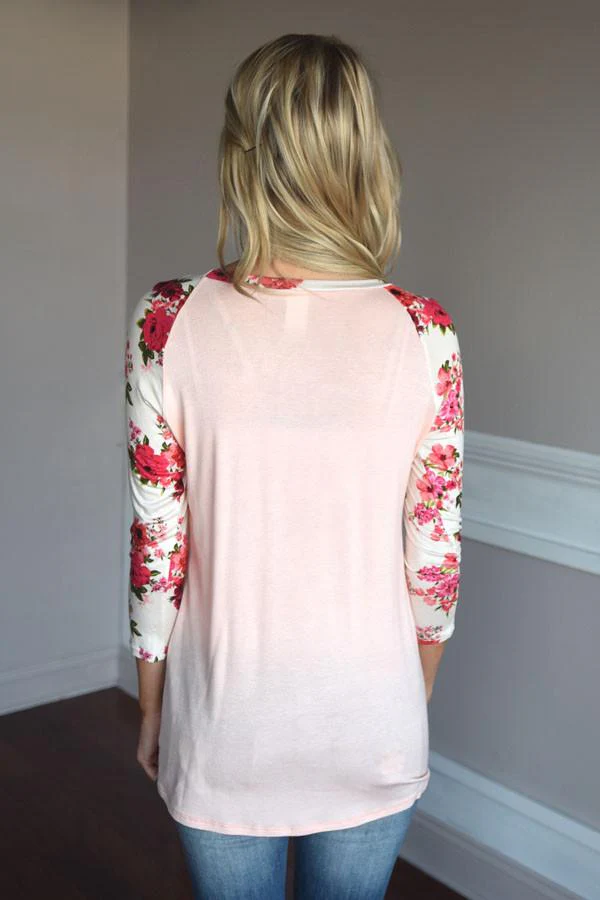 Light Pink Floral Top ~ Red & Pink Sleeves - Image 5
