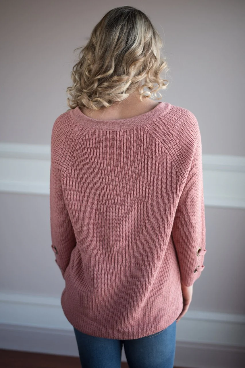 Light Salmon Lace Up Sweater - Image 5