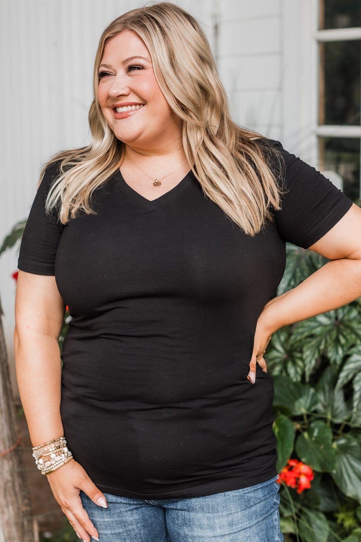 Light The Way V-Neck Top- Black