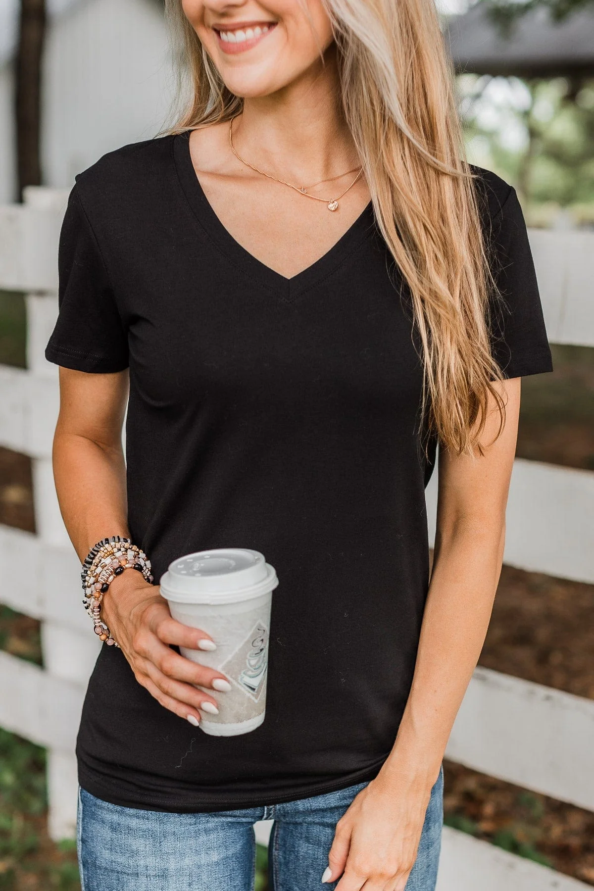 Light The Way V-Neck Top- Black - Image 2