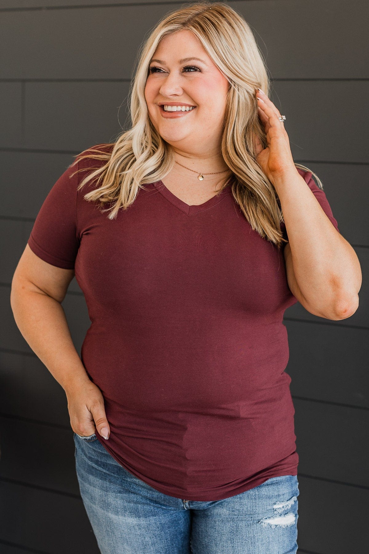 Light The Way V-Neck Top- Burgundy - Image 2