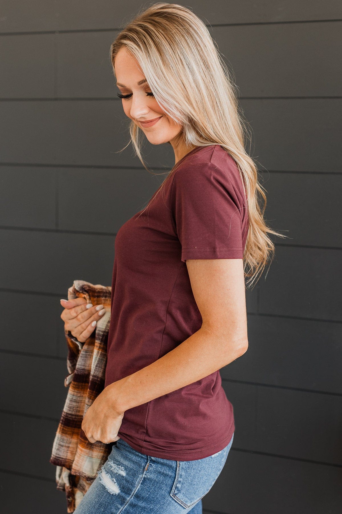 Light The Way V-Neck Top- Burgundy - Image 5