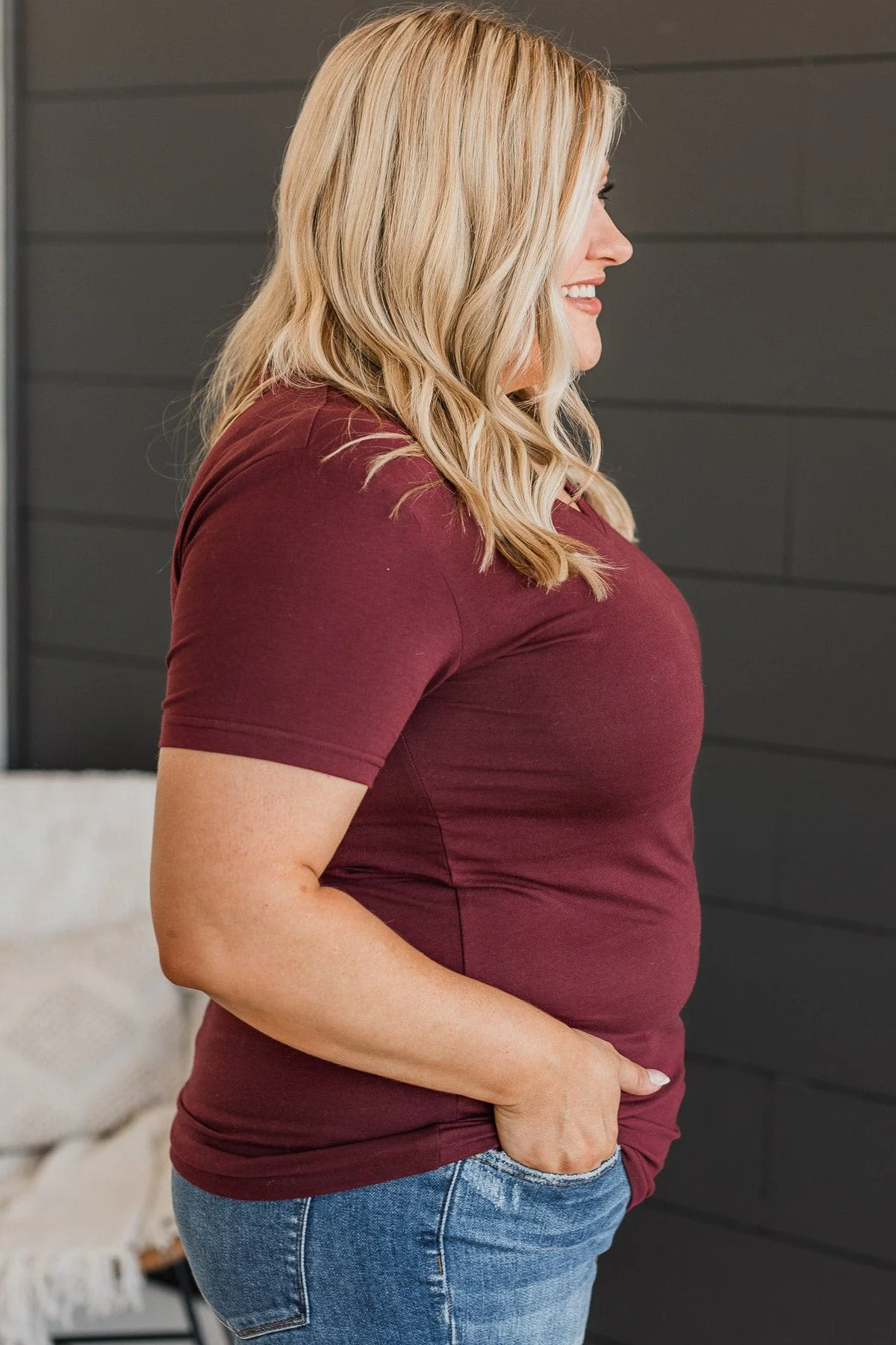 Light The Way V-Neck Top- Burgundy - Image 6