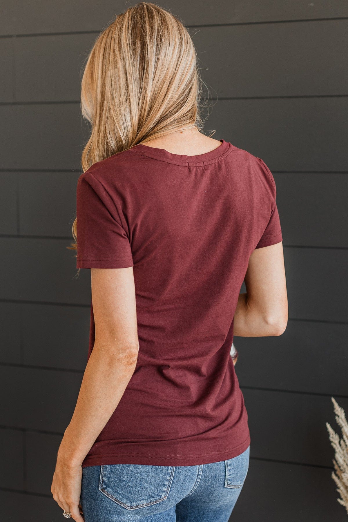 Light The Way V-Neck Top- Burgundy - Image 7