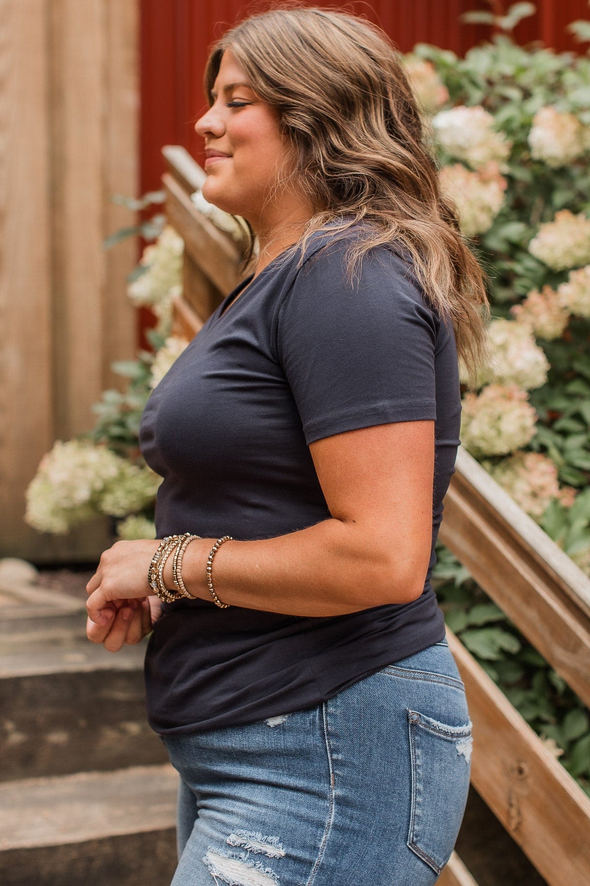 Light The Way V-Neck Top- Navy - Image 7