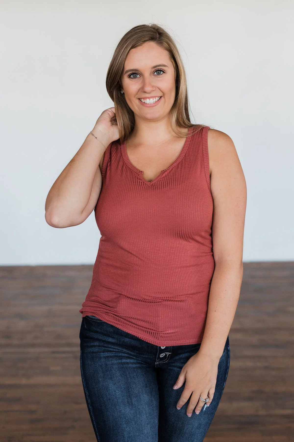 Light Up My Life Notch Tank Top- Cognac - Image 3