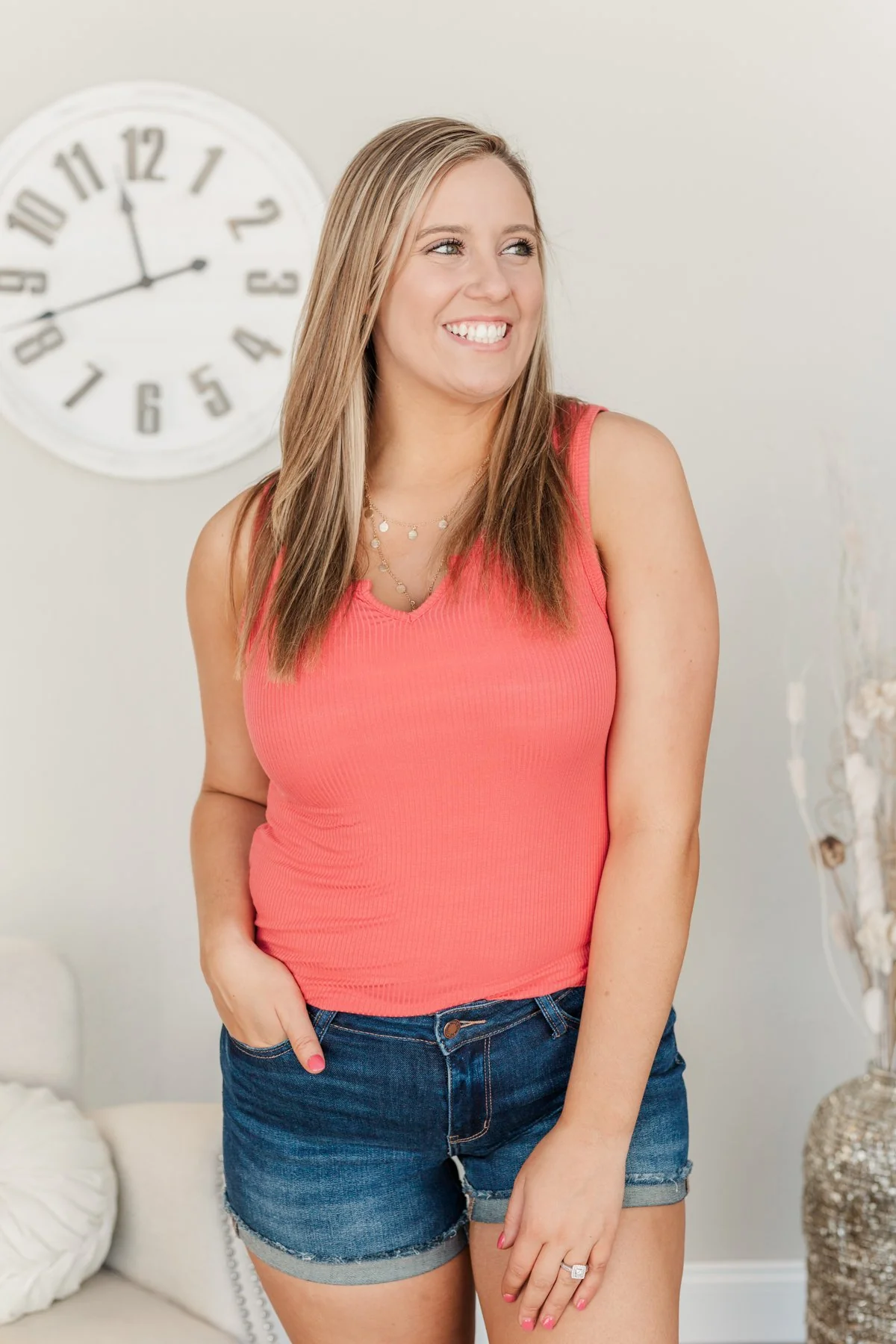 Light Up My Life Notch Tank Top- Deep Coral - Image 10