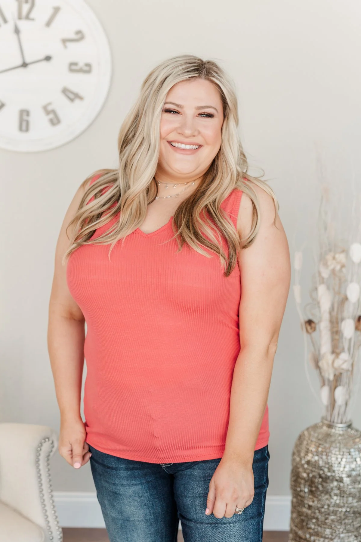 Light Up My Life Notch Tank Top- Deep Coral - Image 14