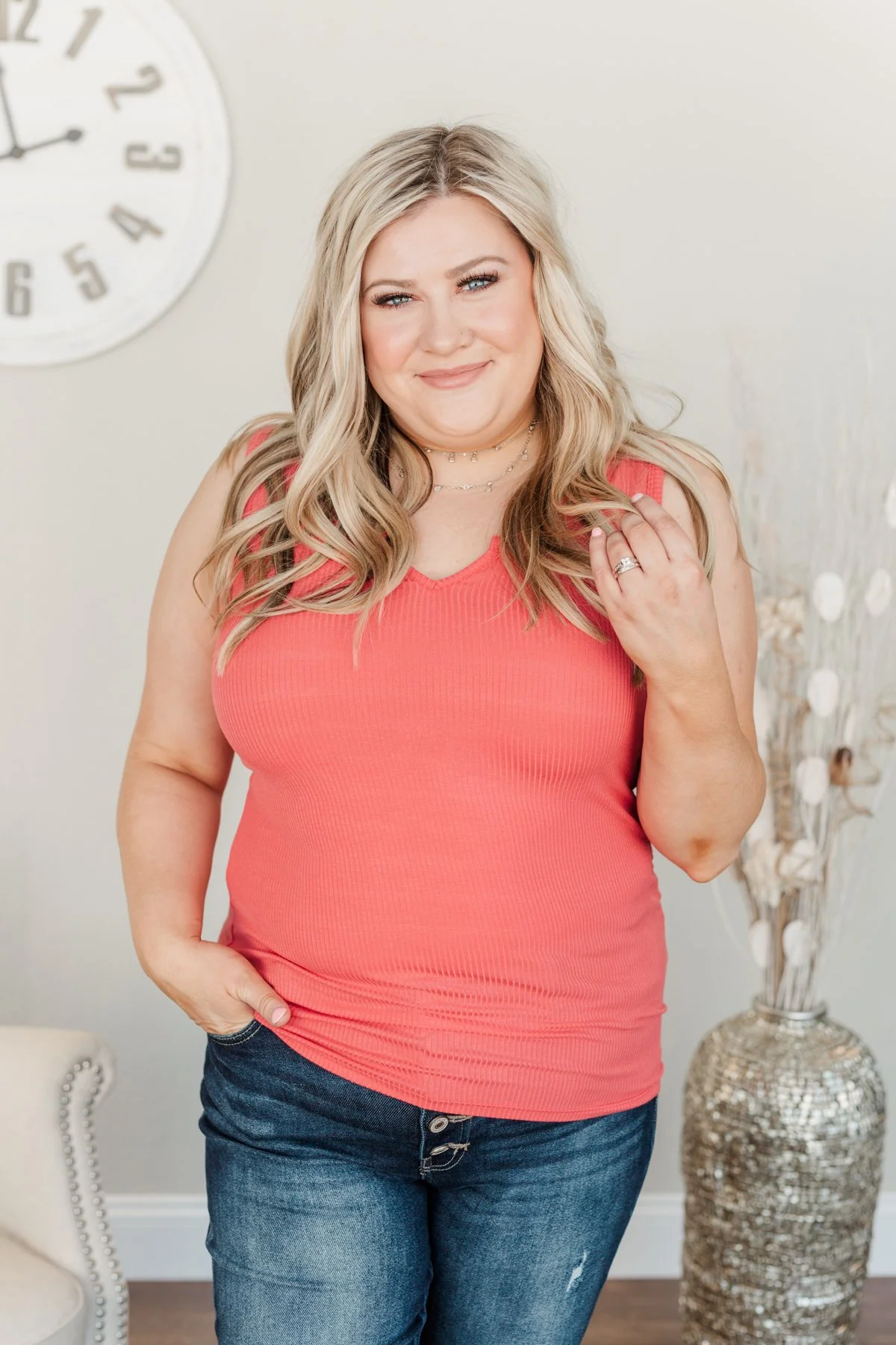 Light Up My Life Notch Tank Top- Deep Coral - Image 5