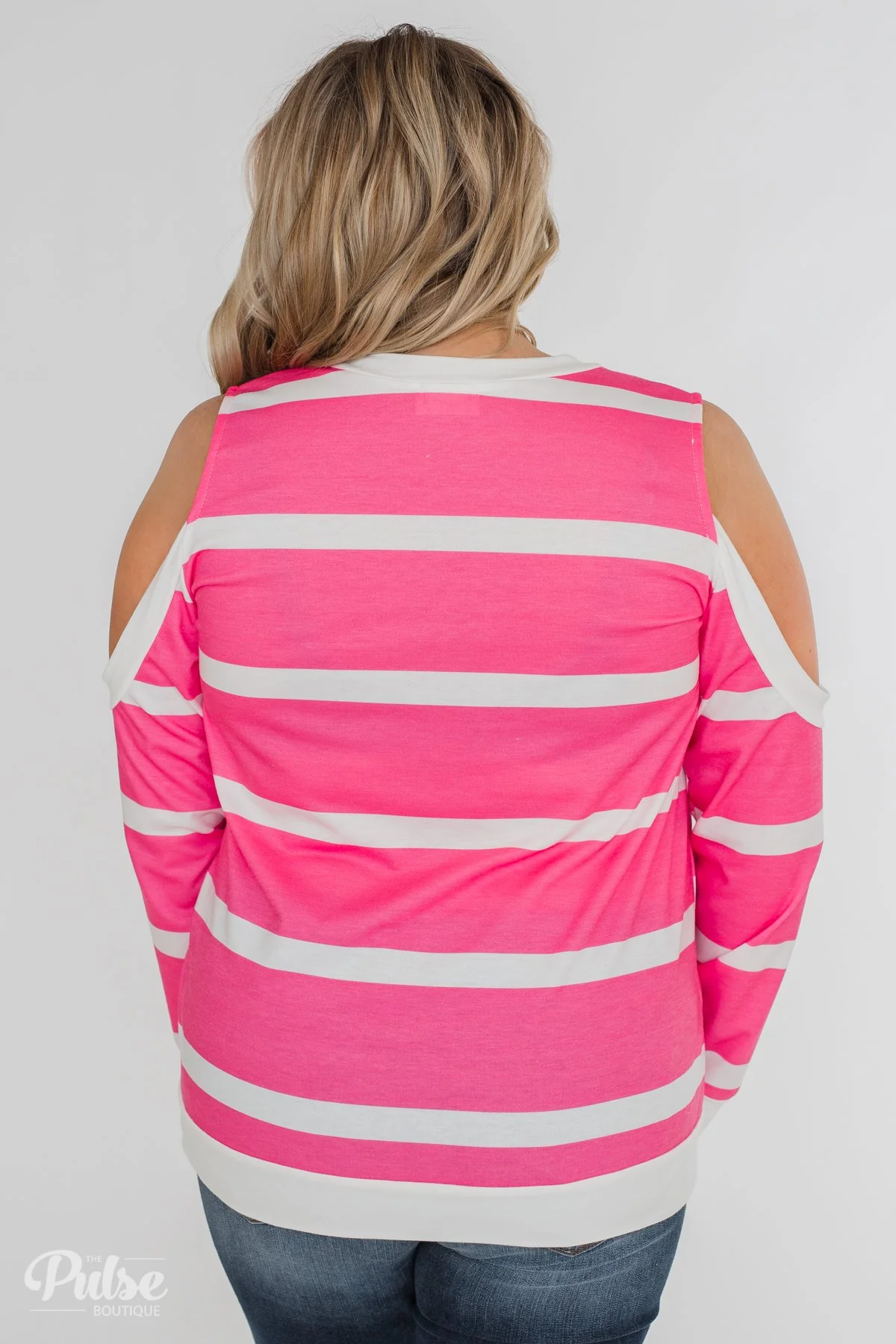 Light Up My World Striped Cold Shoulder Top- Hot Pink - Image 11