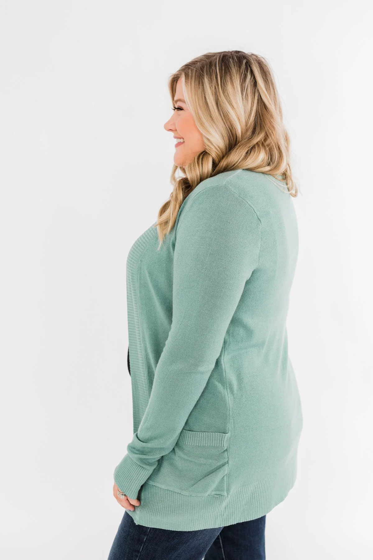 Light Weight Open Front Cardigan- Antique Teal - Image 11
