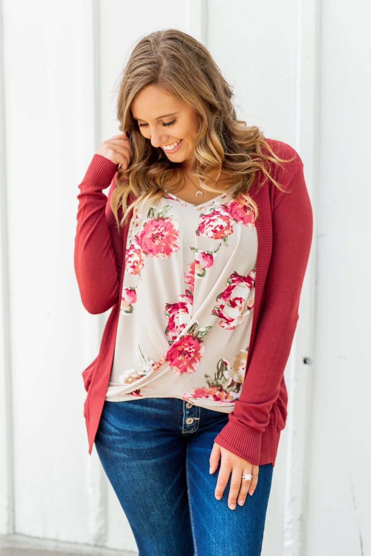 Light Weight Open Front Cardigan- Brick Red - Image 10