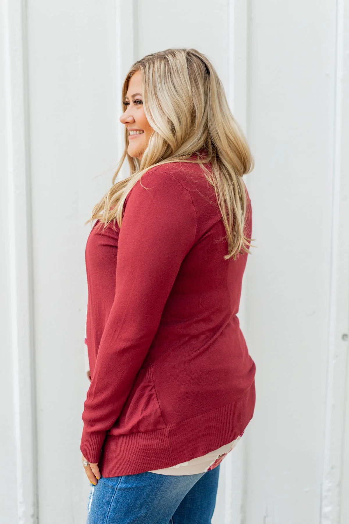 Light Weight Open Front Cardigan- Brick Red - Image 14