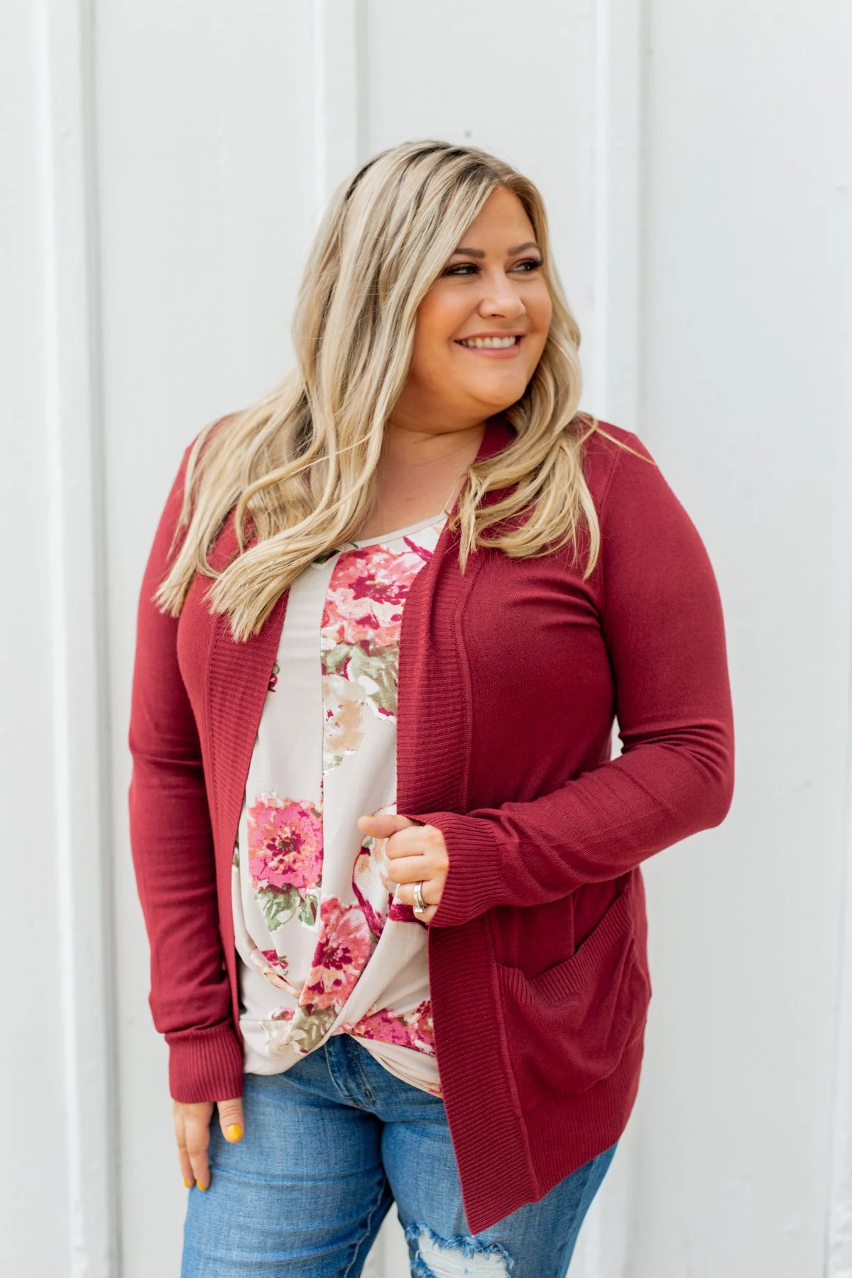Light Weight Open Front Cardigan- Brick Red - Image 4