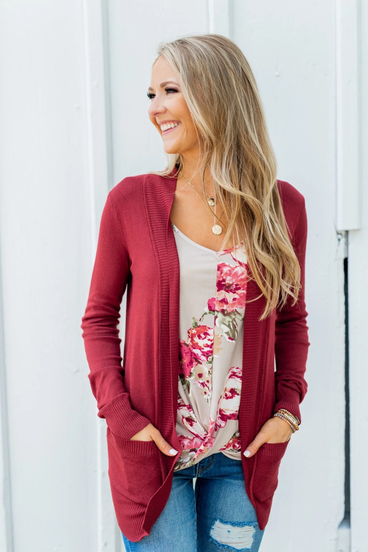 Light Weight Open Front Cardigan- Brick Red - Image 7