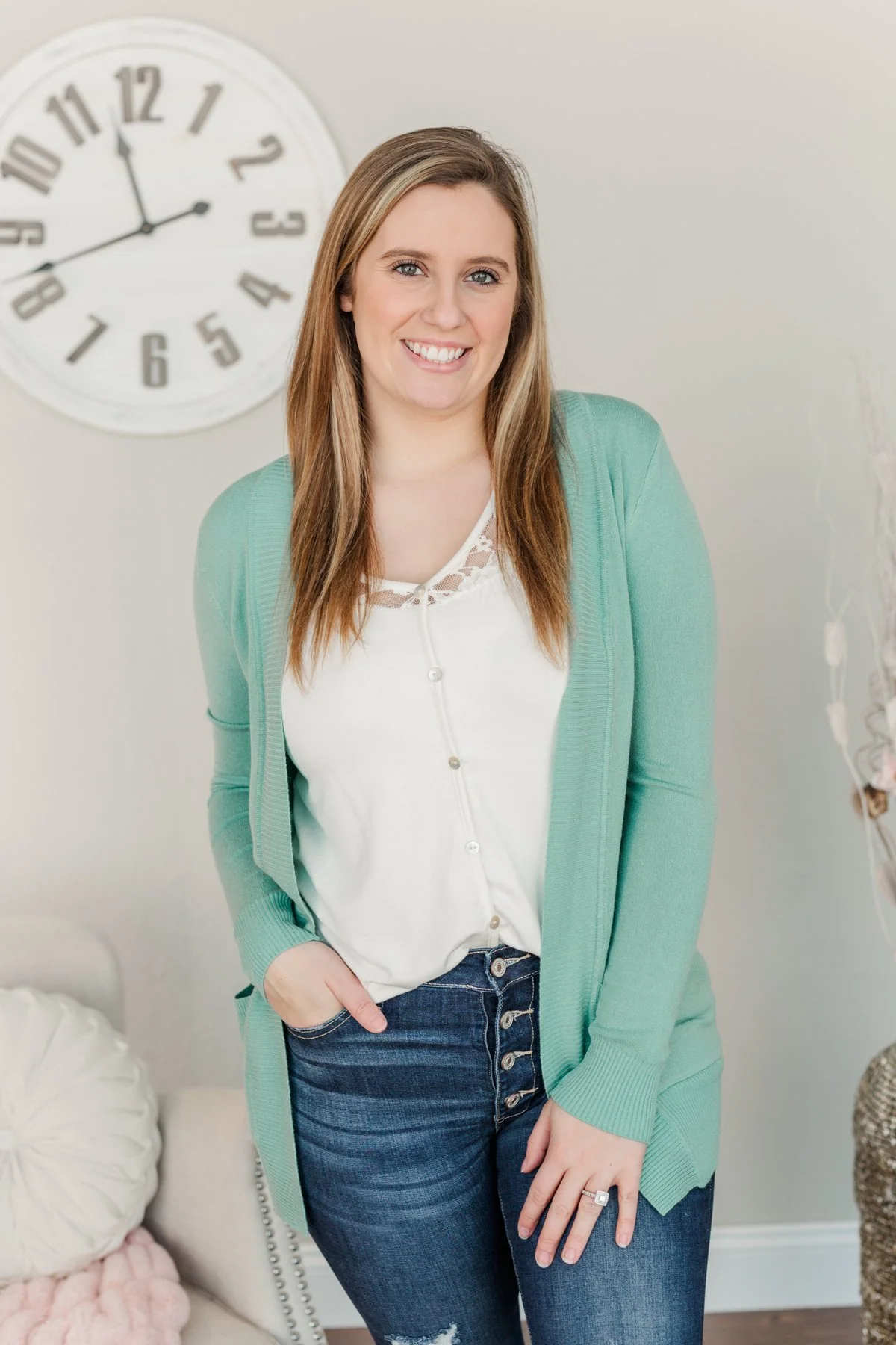 Light Weight Open Front Cardigan- Deep Aqua - Image 2
