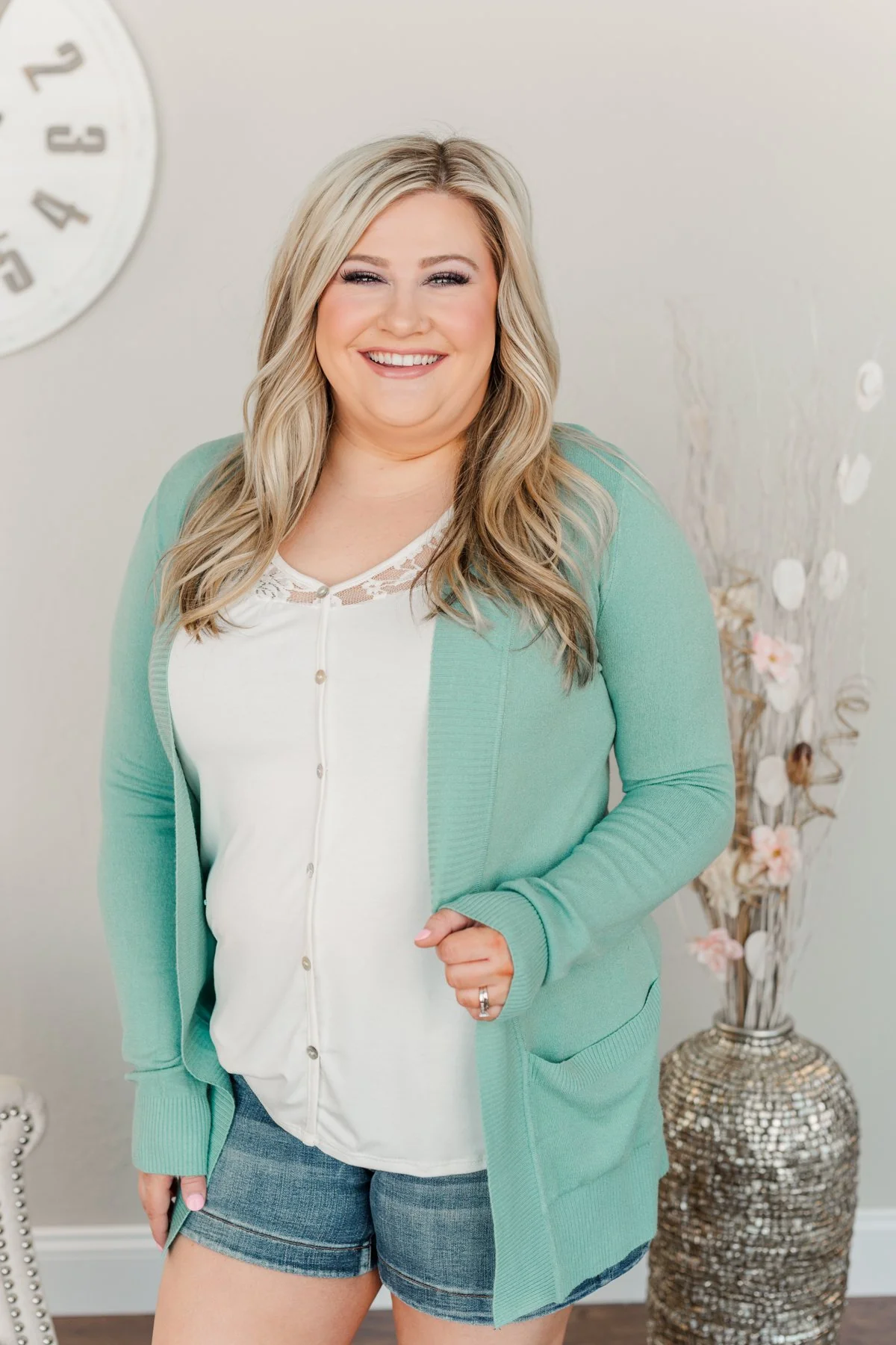 Light Weight Open Front Cardigan- Deep Aqua - Image 3