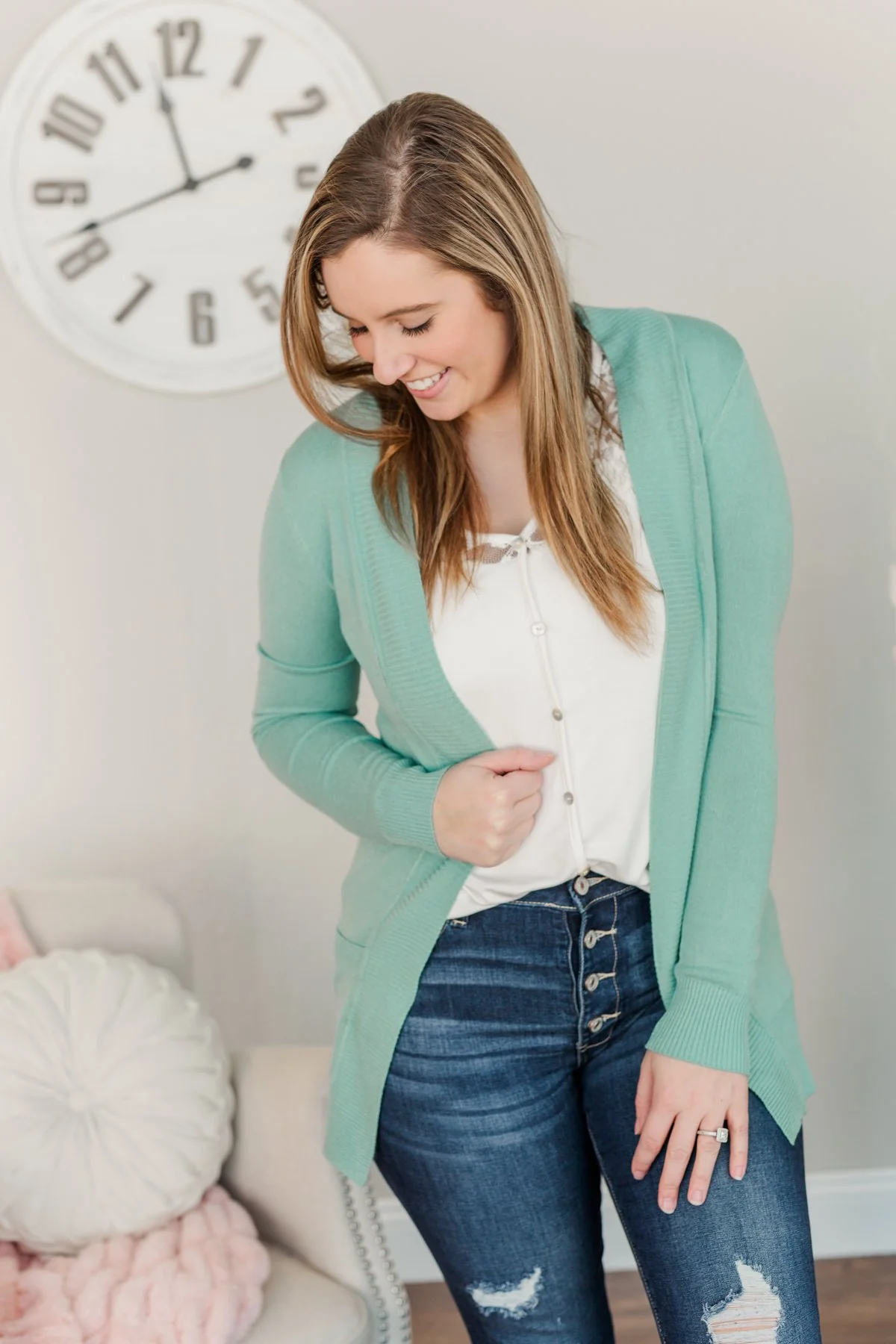 Light Weight Open Front Cardigan- Deep Aqua - Image 5