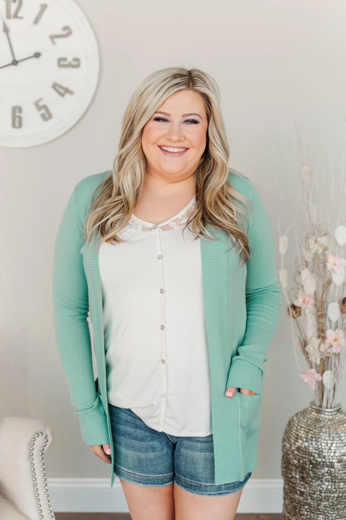 Light Weight Open Front Cardigan- Deep Aqua - Image 6