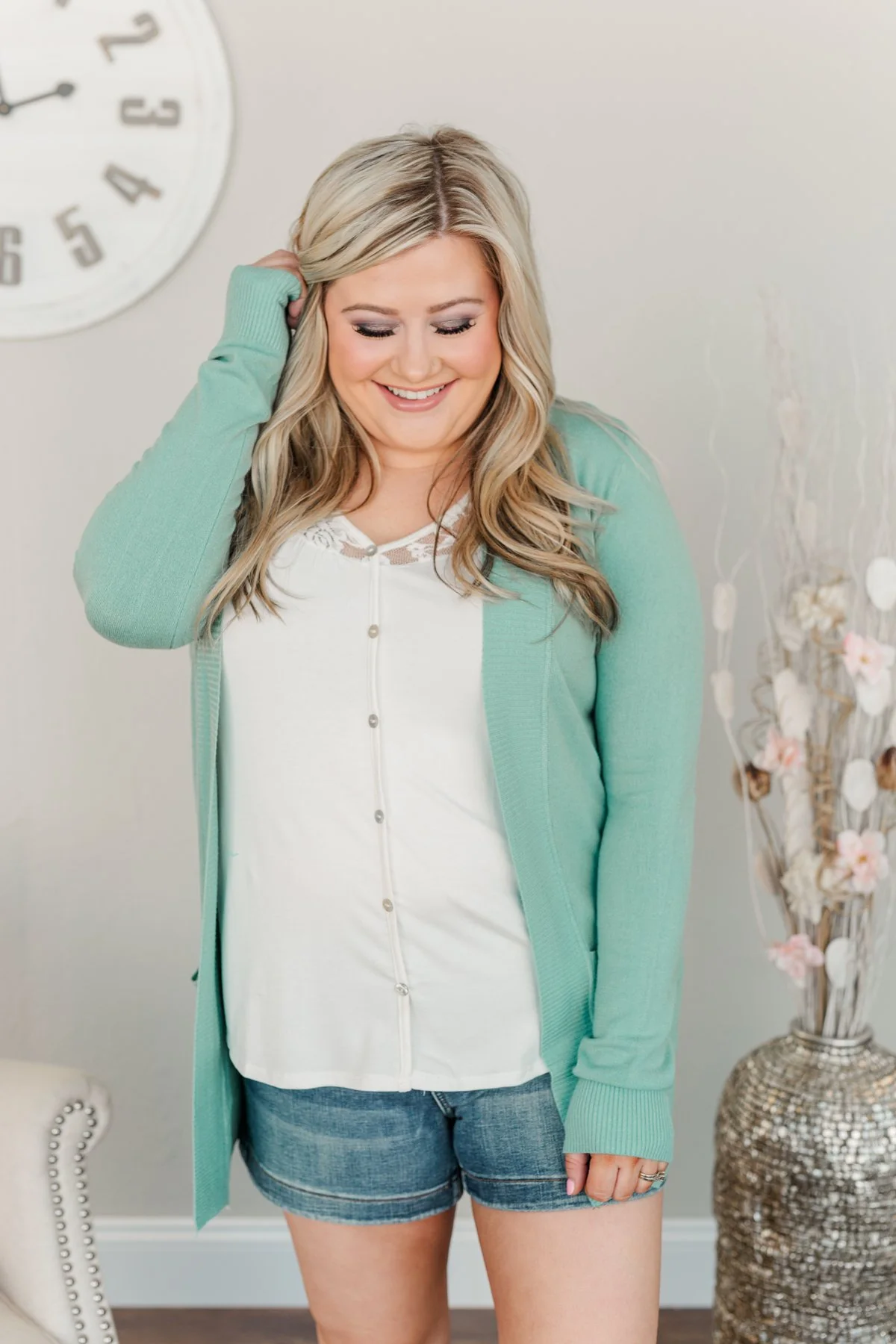 Light Weight Open Front Cardigan- Deep Aqua - Image 7