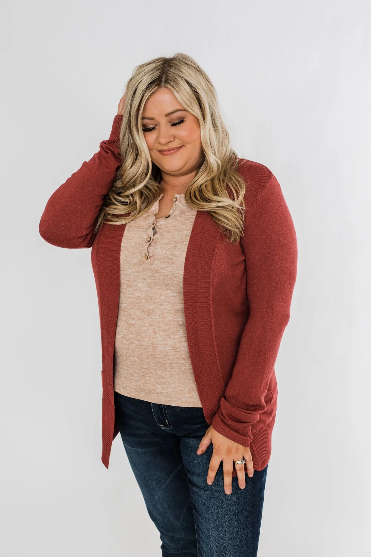 Light Weight Open Front Cardigan- Deep Poppy - Image 8