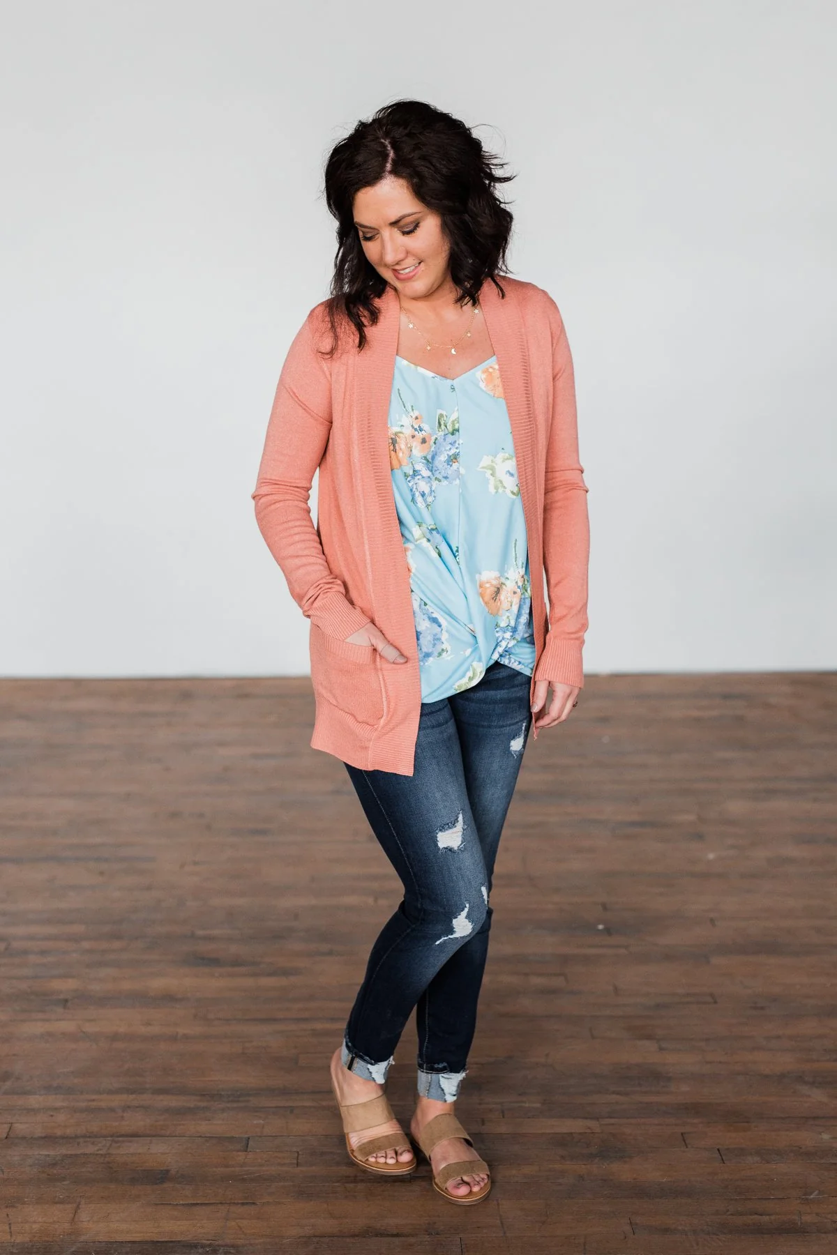 Light Weight Open Front Cardigan- Dusty Coral - Image 5