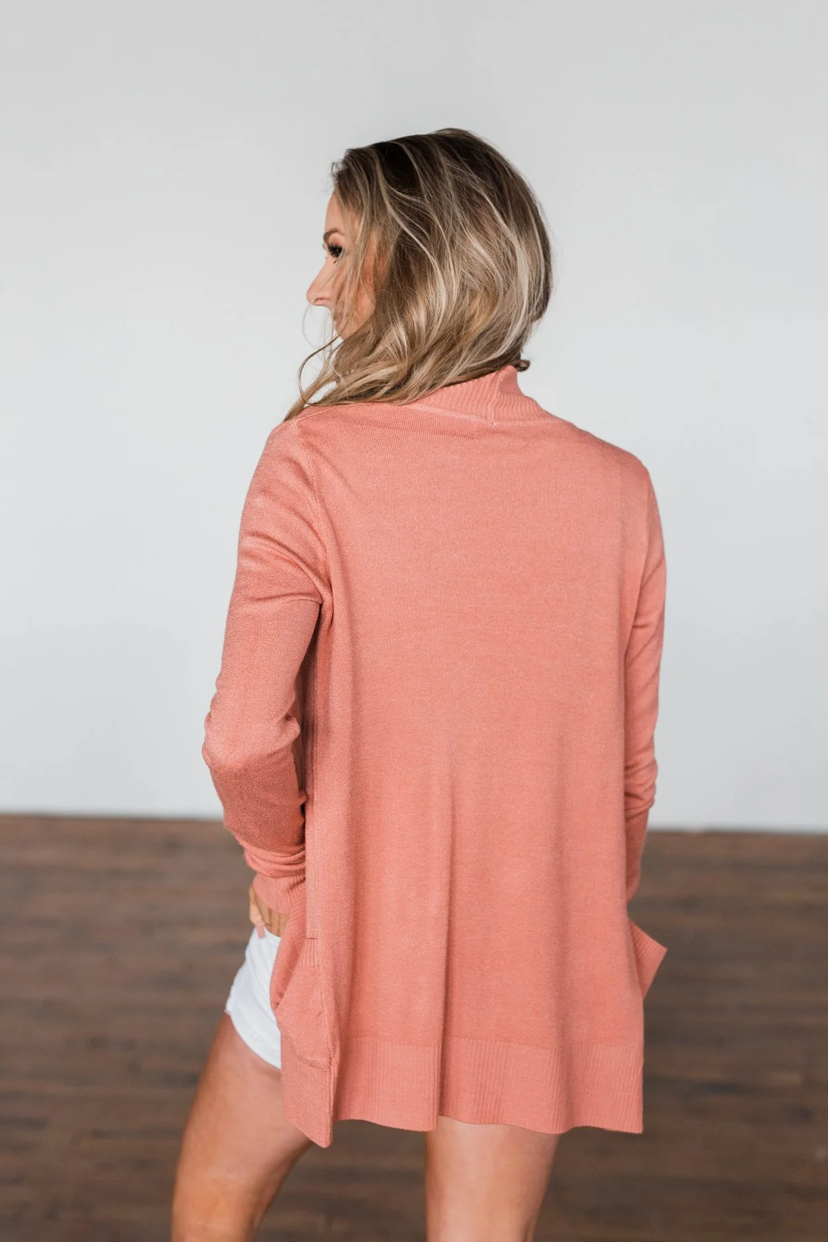 Light Weight Open Front Cardigan- Dusty Coral - Image 9