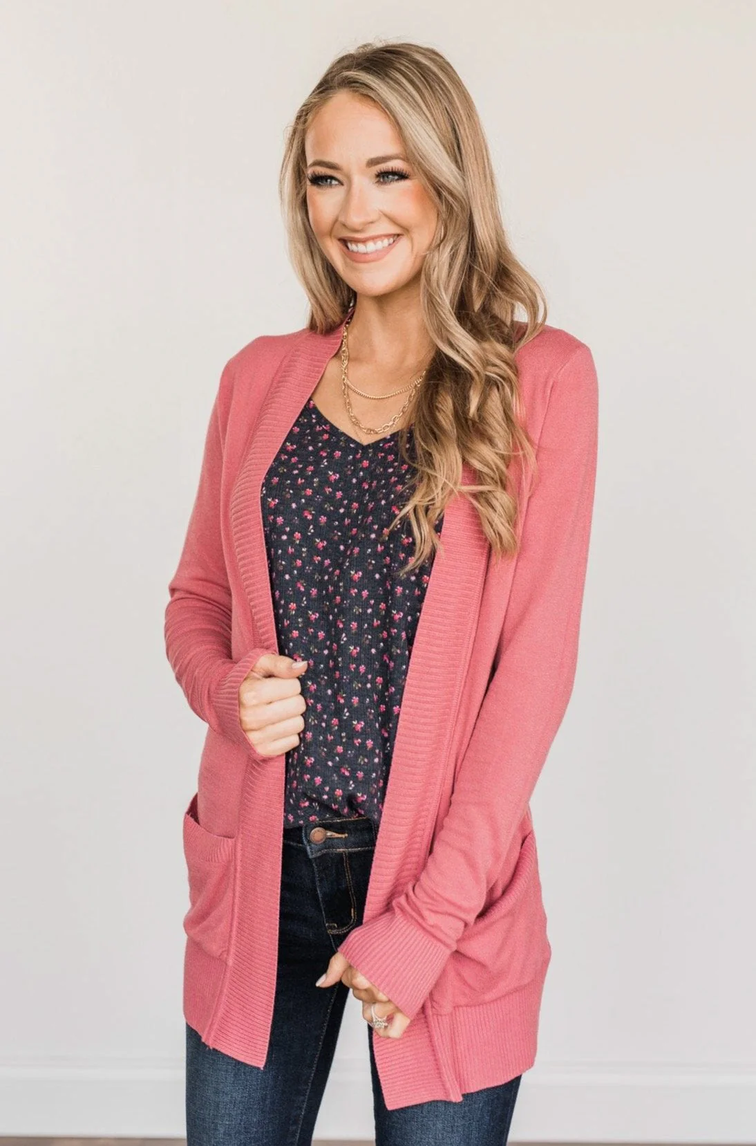 Light Weight Open Front Cardigan- Dusty Rose - Image 2