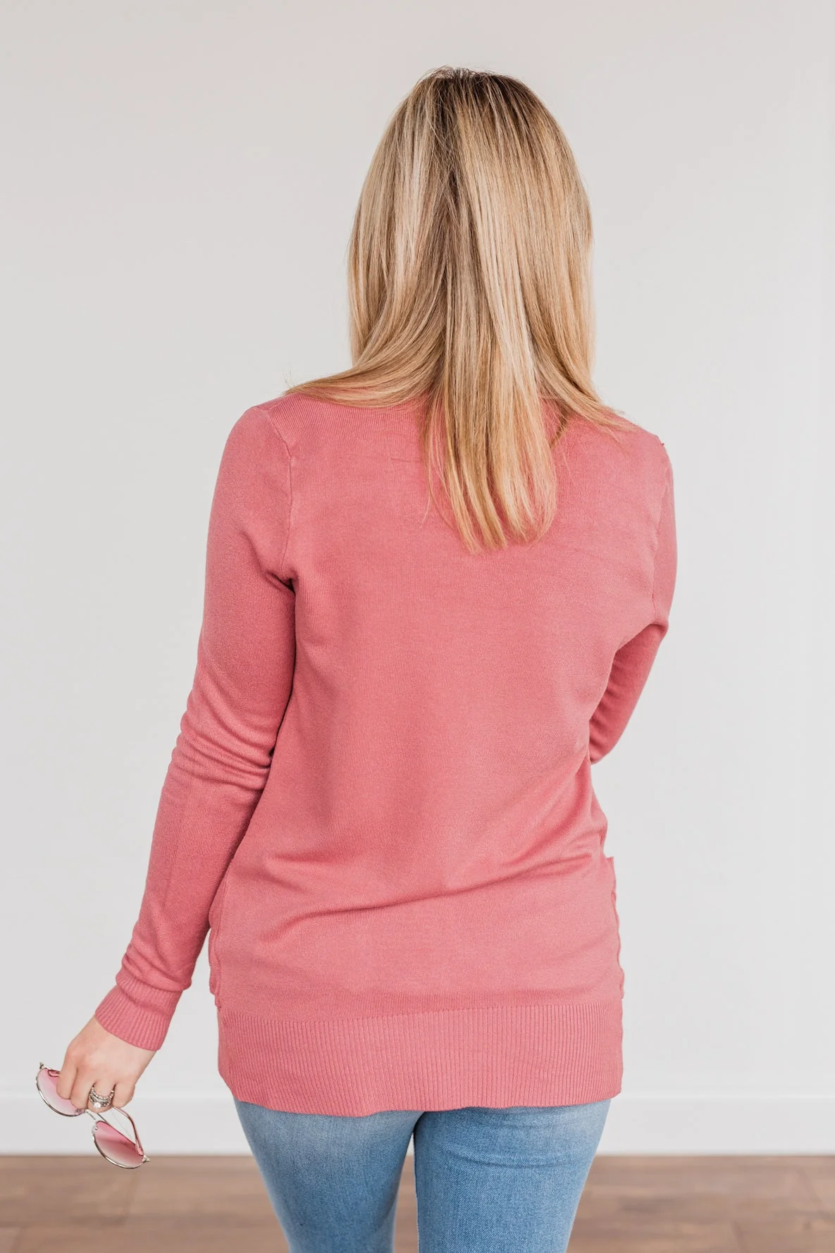 Light Weight Open Front Cardigan- Dusty Rose - Image 6