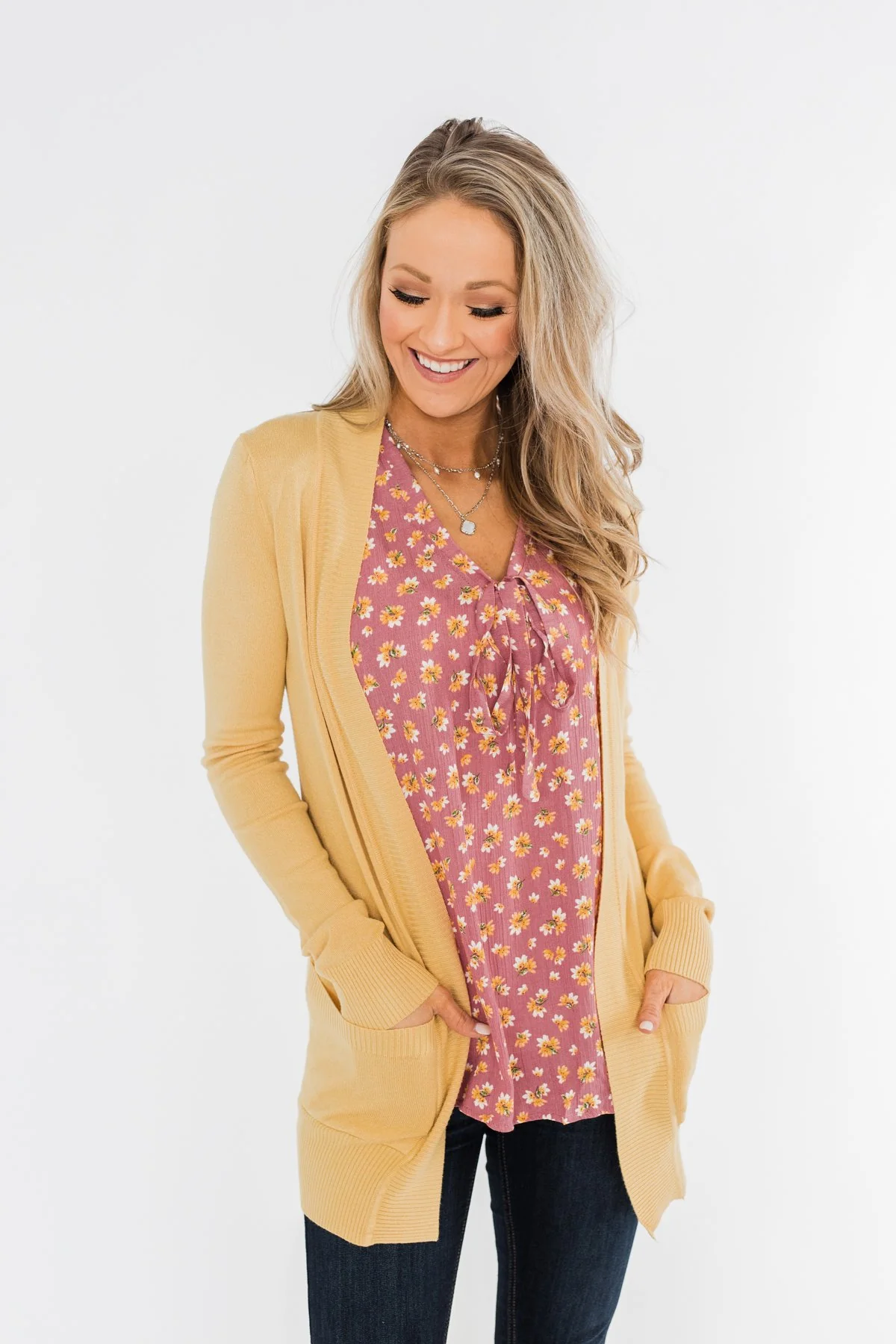 Light Weight Open Front Cardigan- Golden Yellow - Image 5