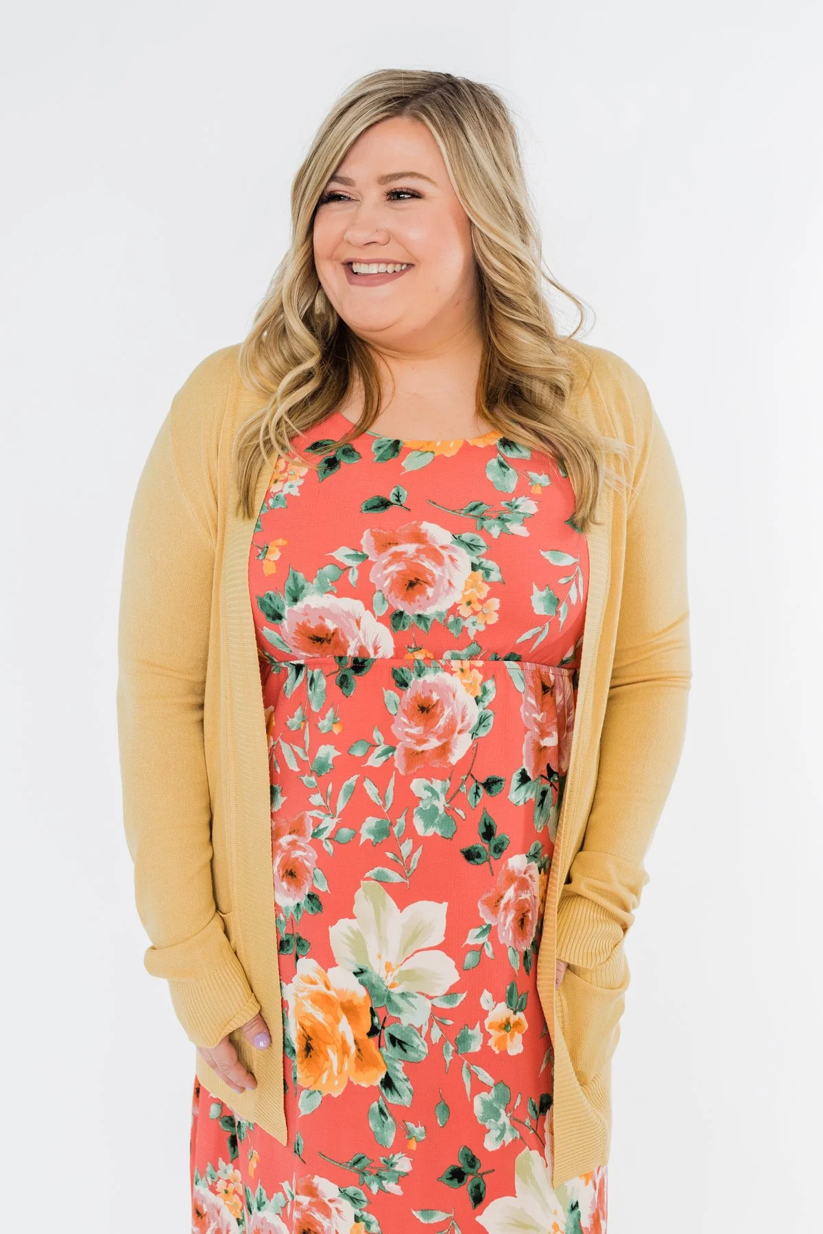 Light Weight Open Front Cardigan- Golden Yellow - Image 6
