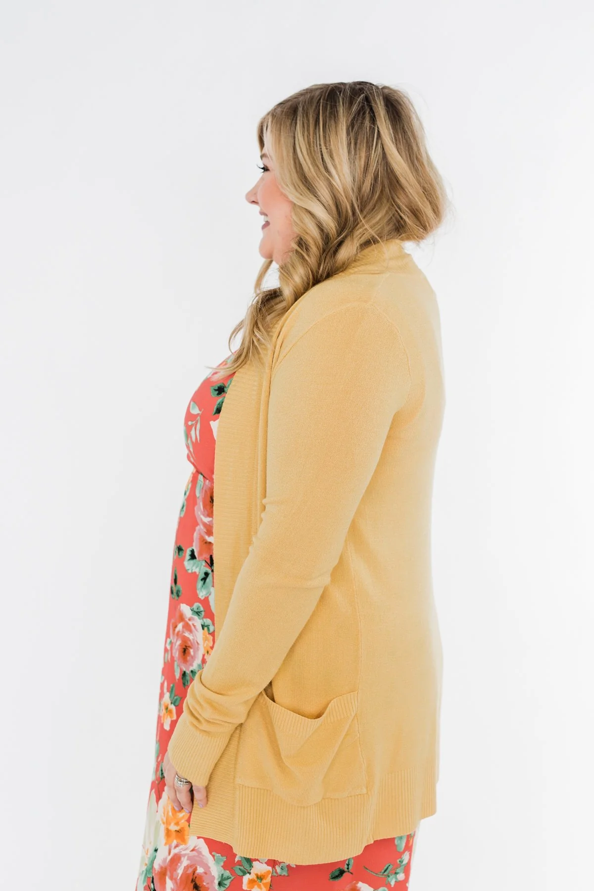 Light Weight Open Front Cardigan- Golden Yellow - Image 8