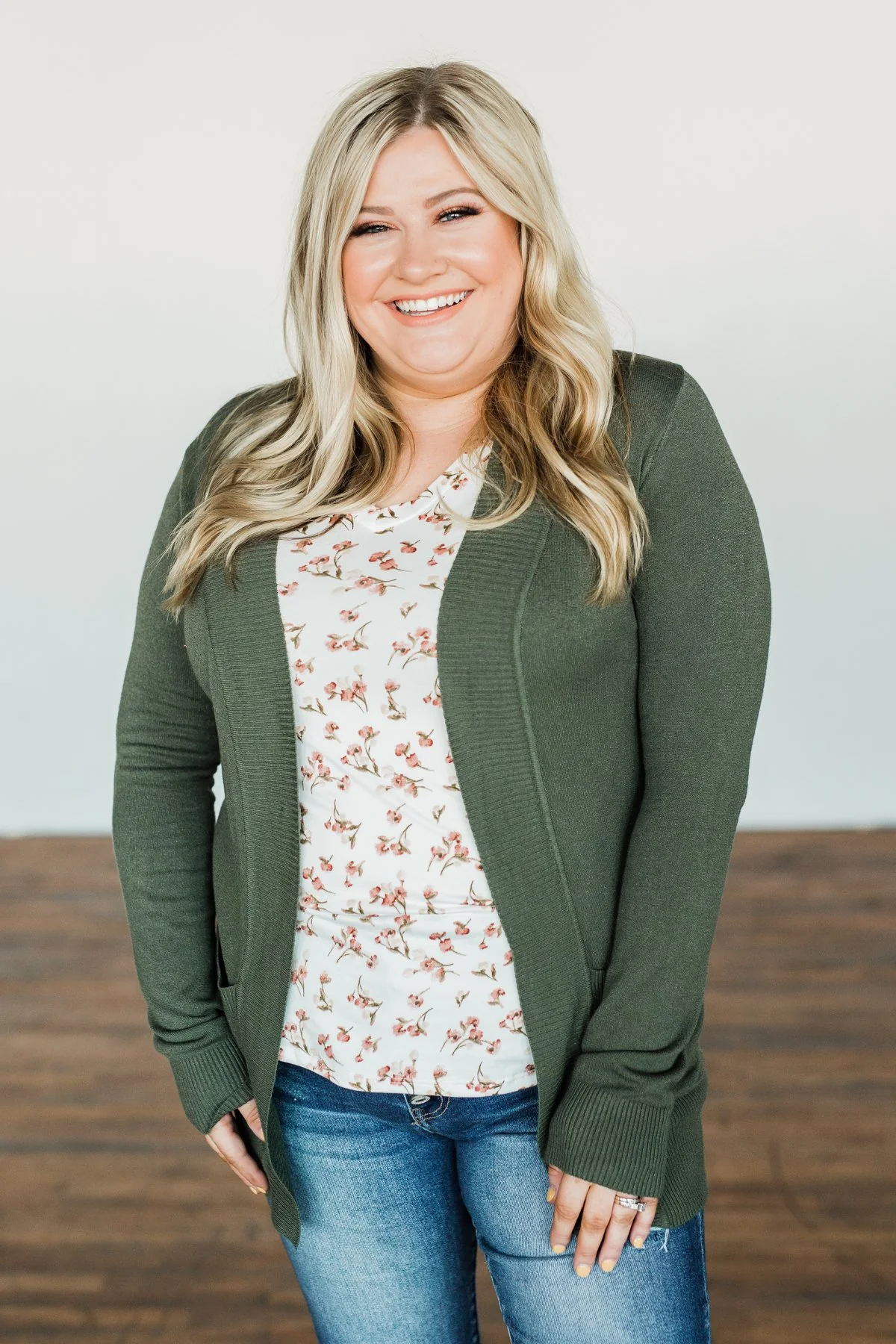 Light Weight Open Front Cardigan- Olive - Image 3