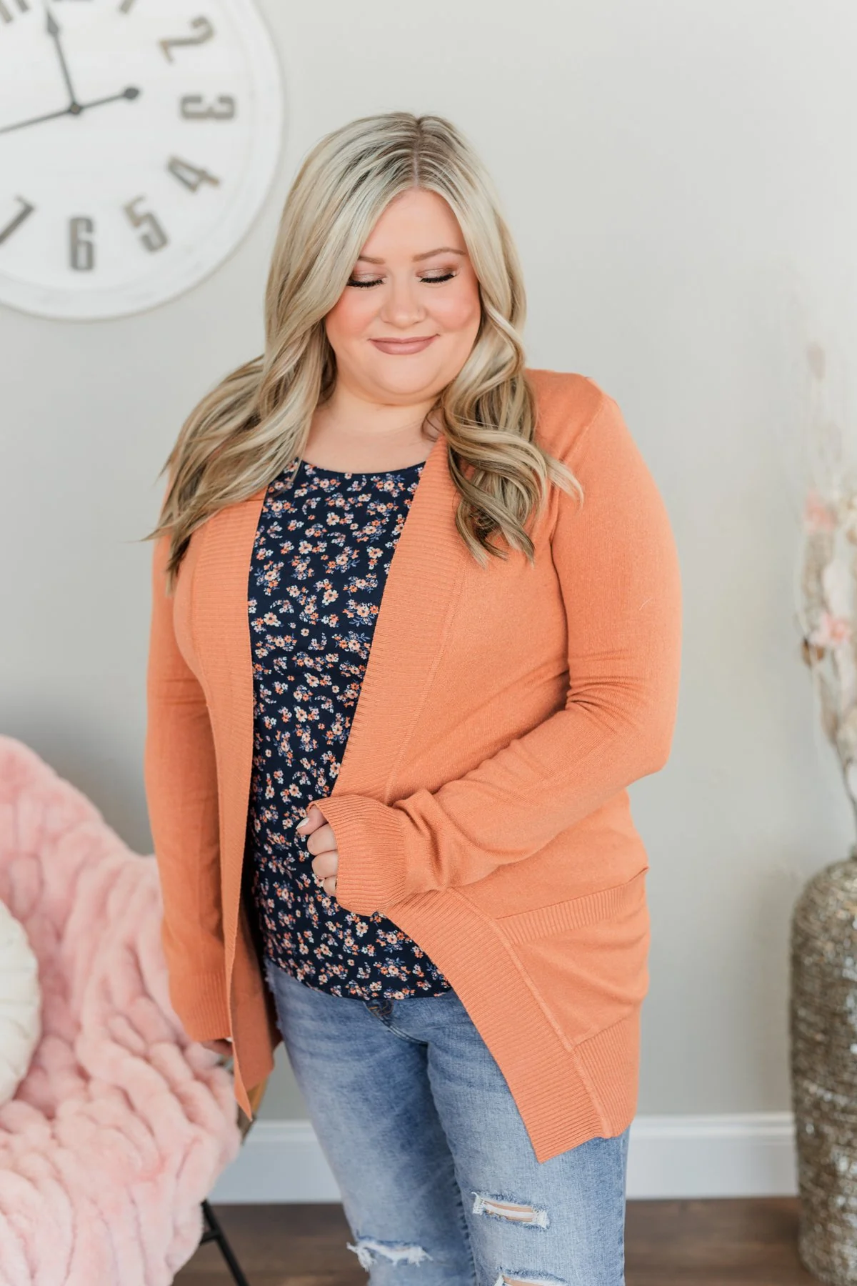 Light Weight Open Front Cardigan- Papaya - Image 5