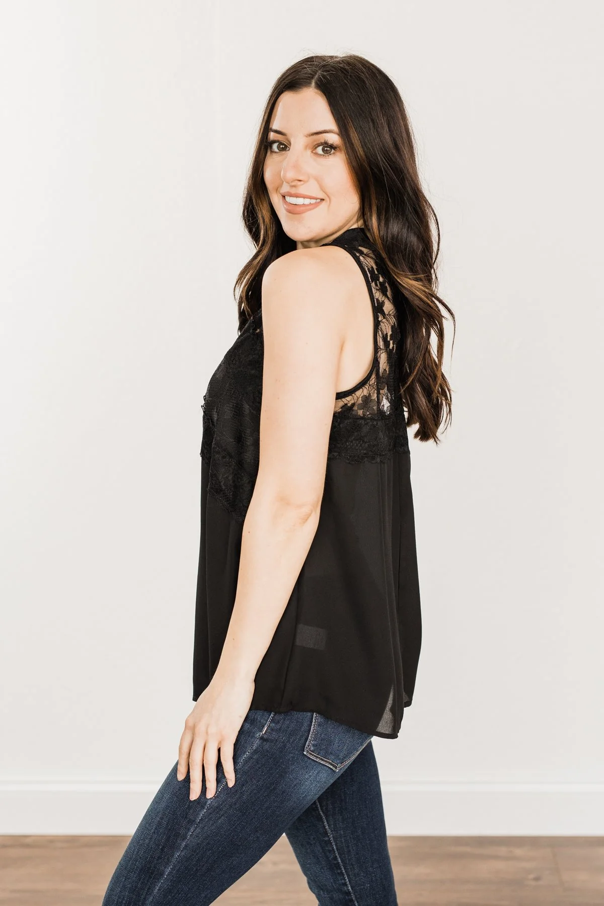 Lights Out Lace Tank Top- Black - Image 10