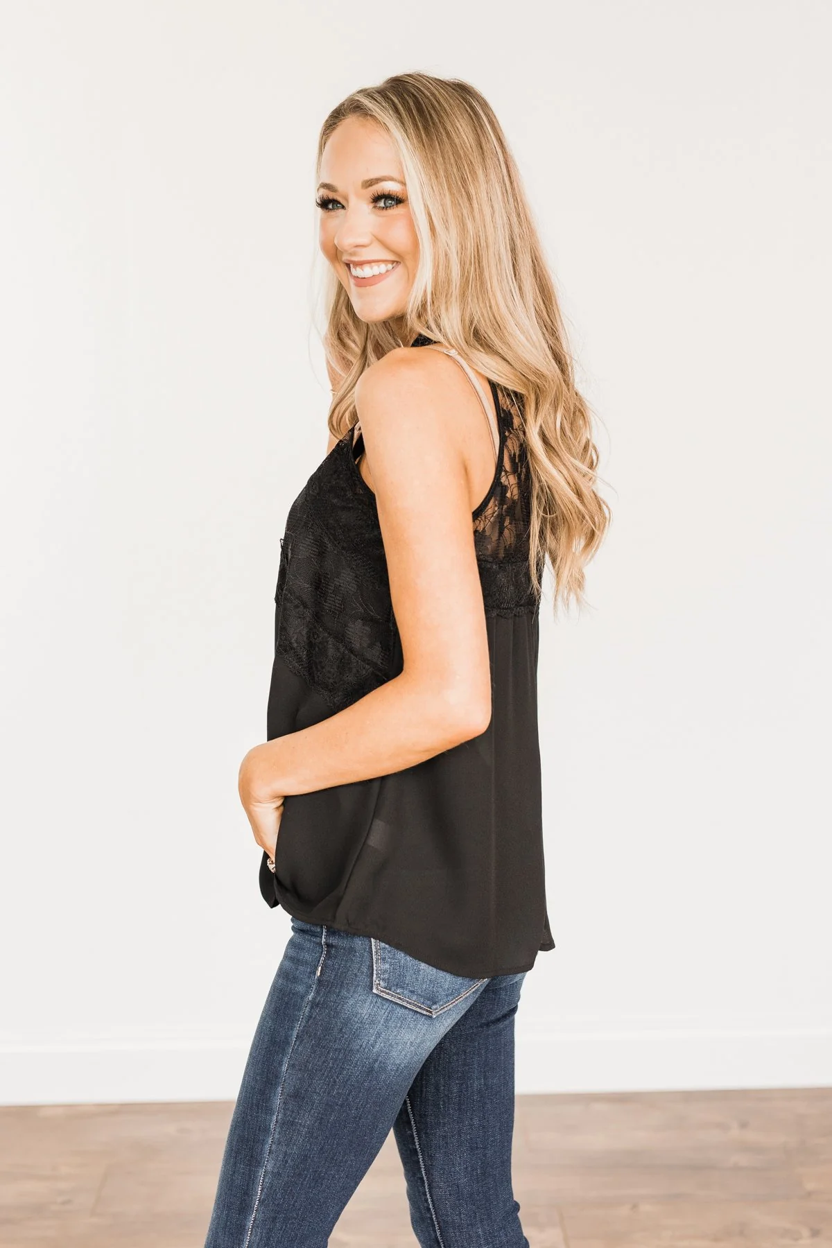 Lights Out Lace Tank Top- Black - Image 11