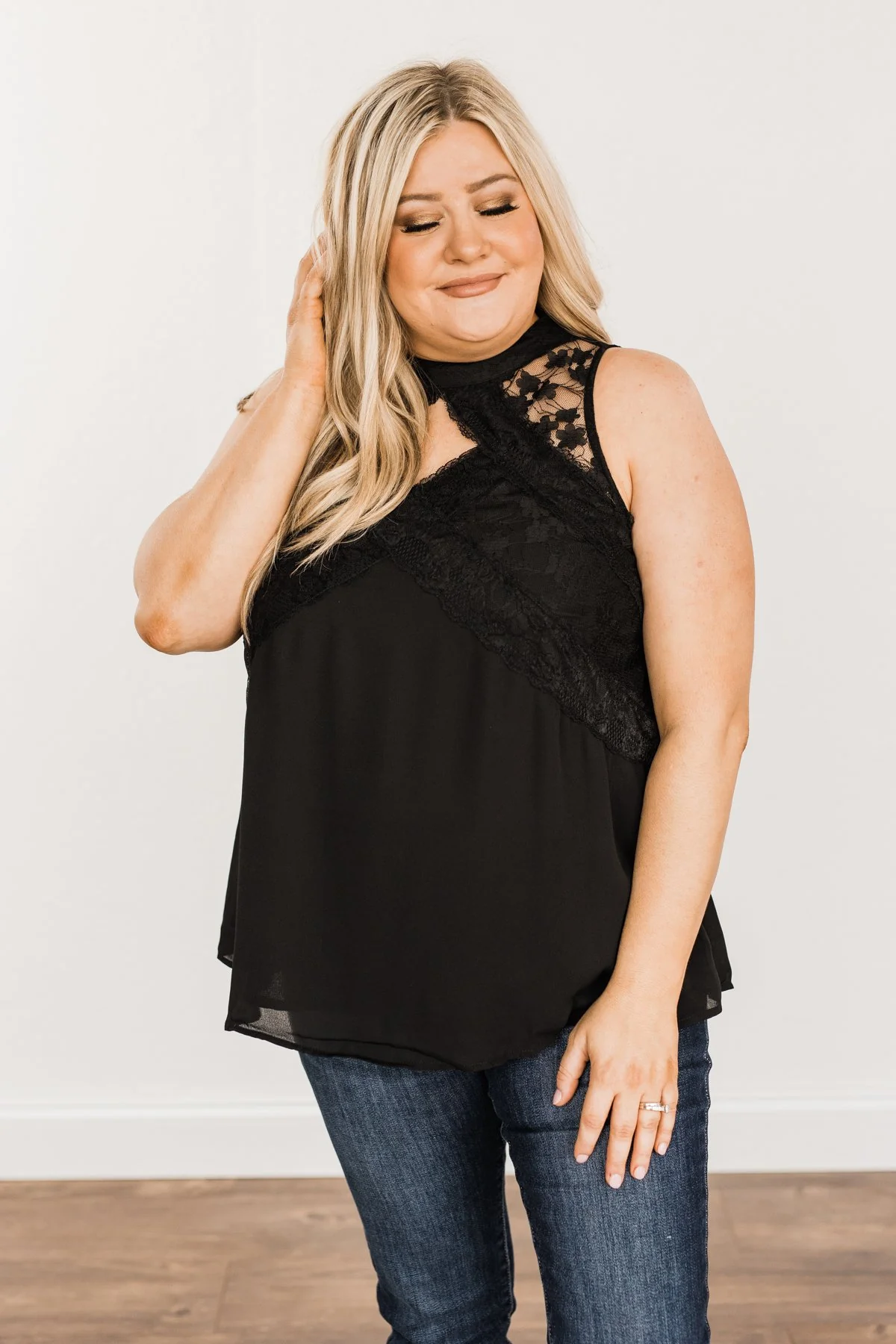 Lights Out Lace Tank Top- Black - Image 7