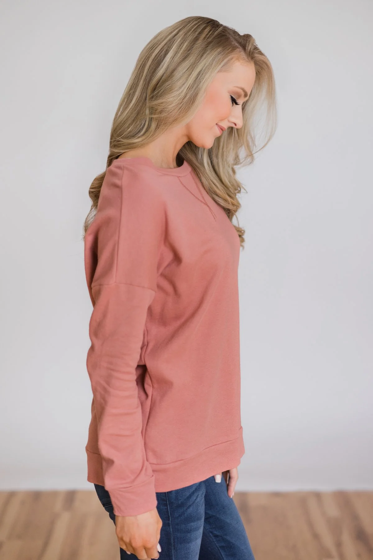 Lightweight Long Sleeve Crewneck- Rosé - Image 4
