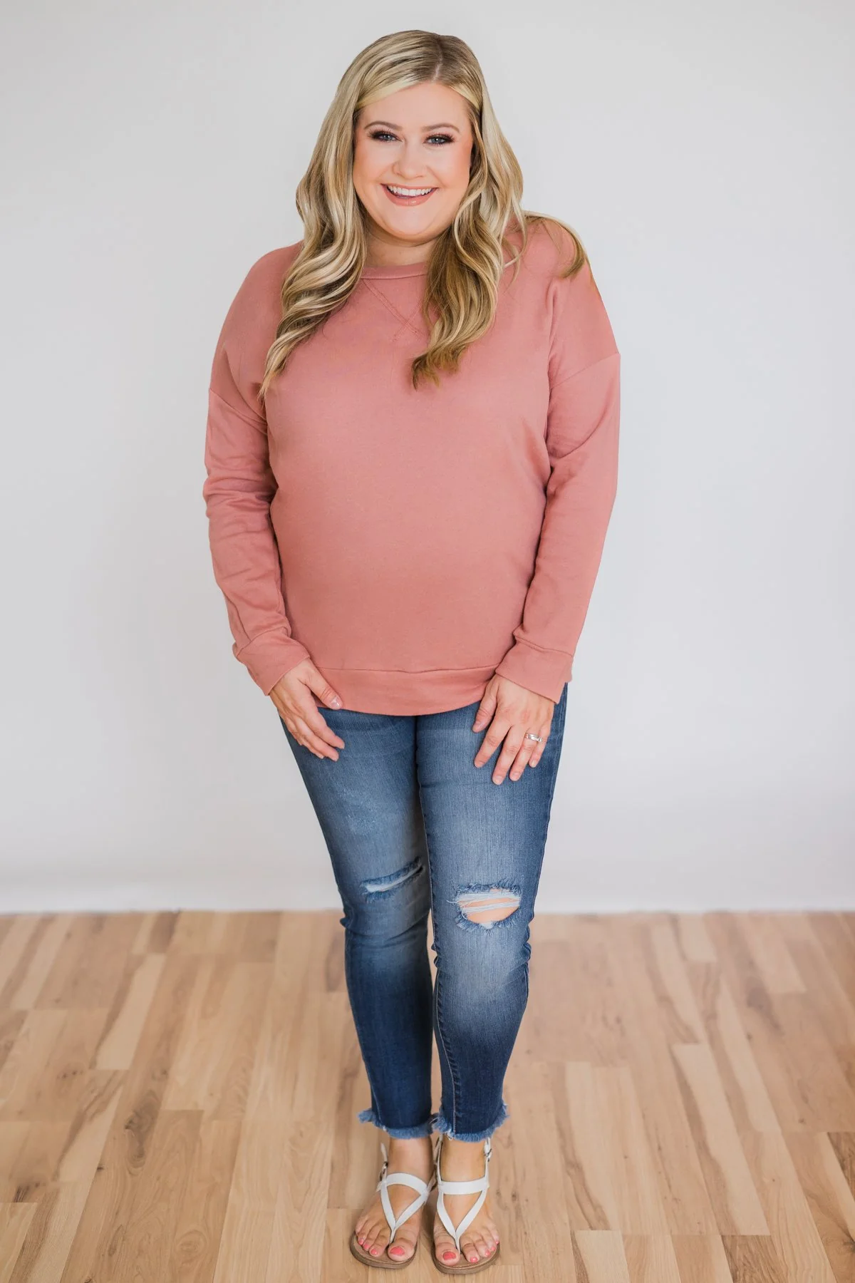 Lightweight Long Sleeve Crewneck- Rosé - Image 6