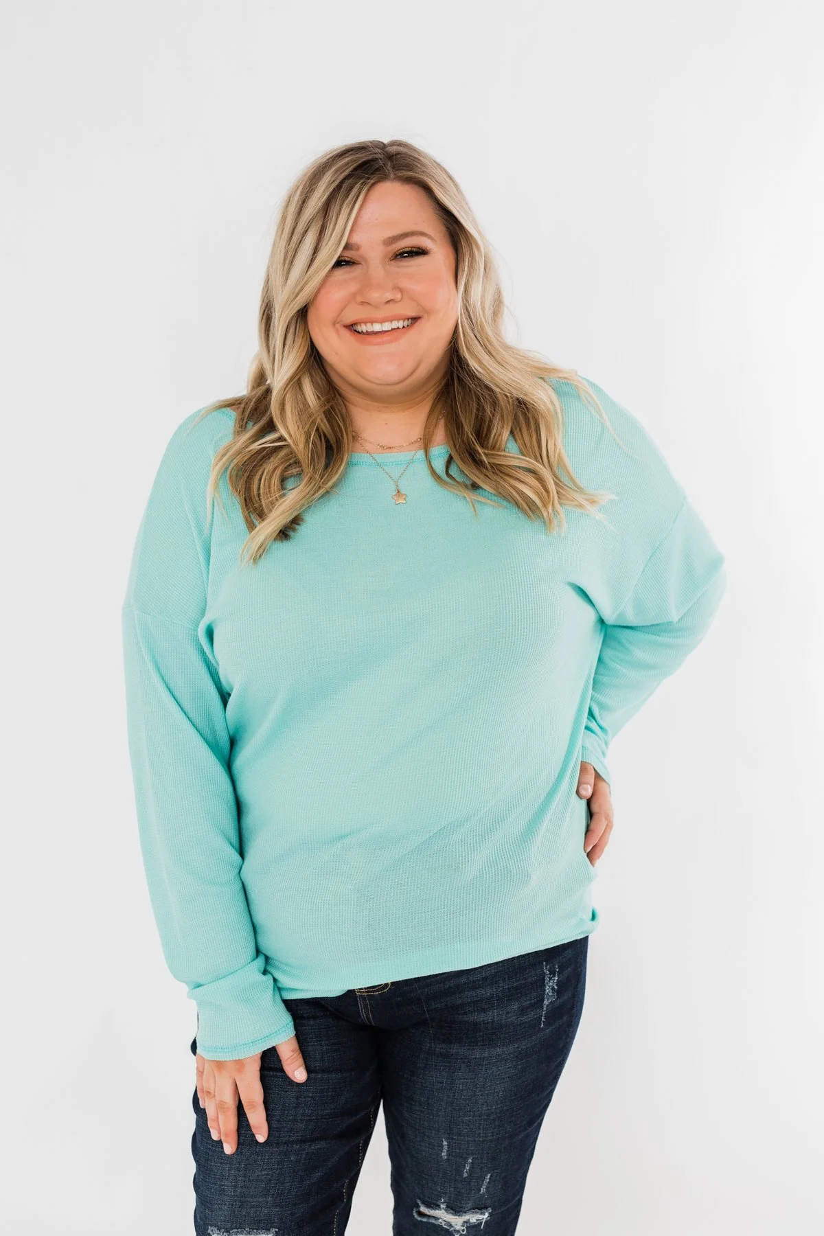 Lightweight Long Sleeve Thermal Top- Mint Blue - Image 2