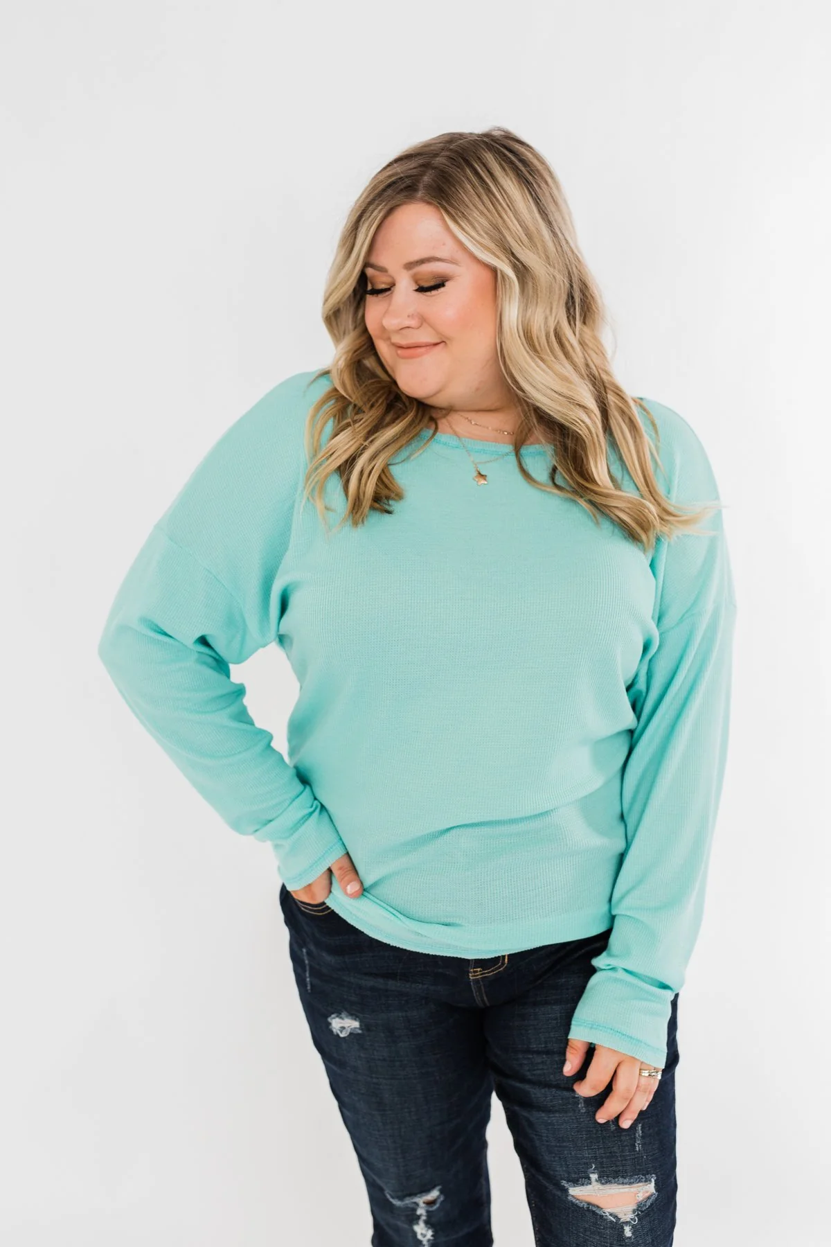 Lightweight Long Sleeve Thermal Top- Mint Blue - Image 4